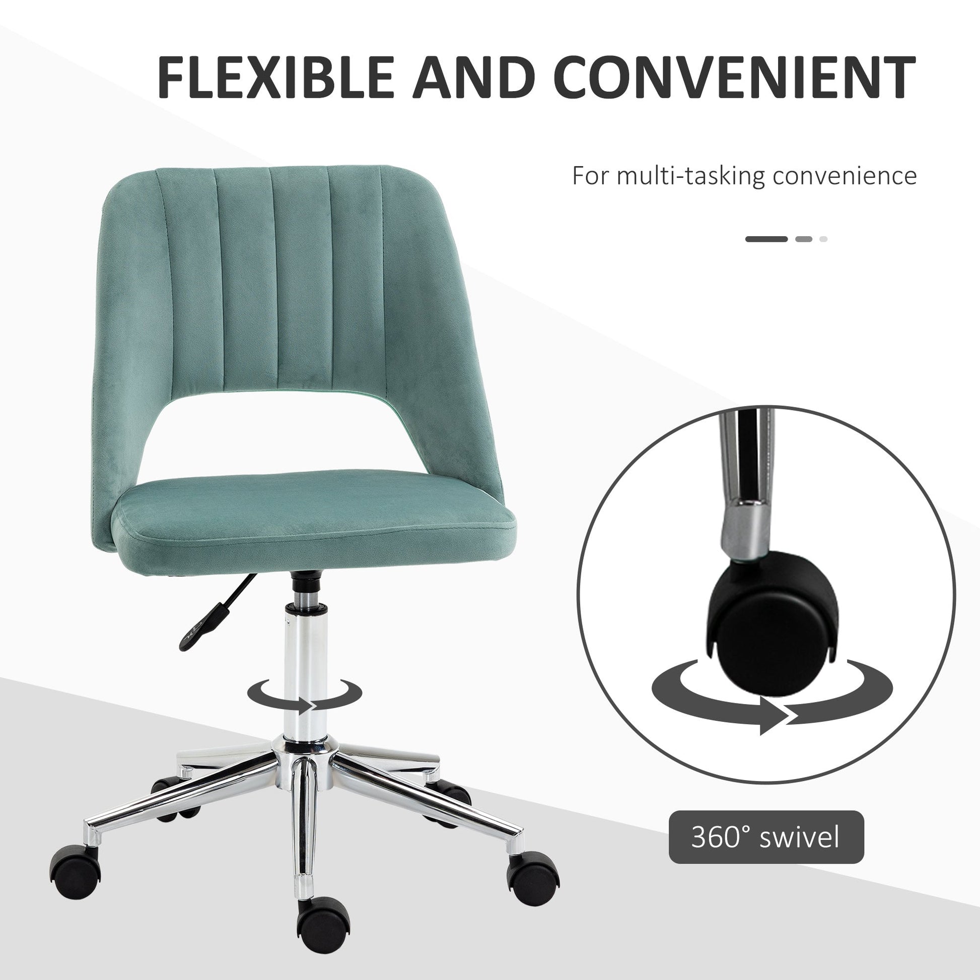 HOMCOM Mid Back Office Chair Velvet Fabric Swivel Scallop Shape Computer Desk Chair for Home Study Bedroom Green