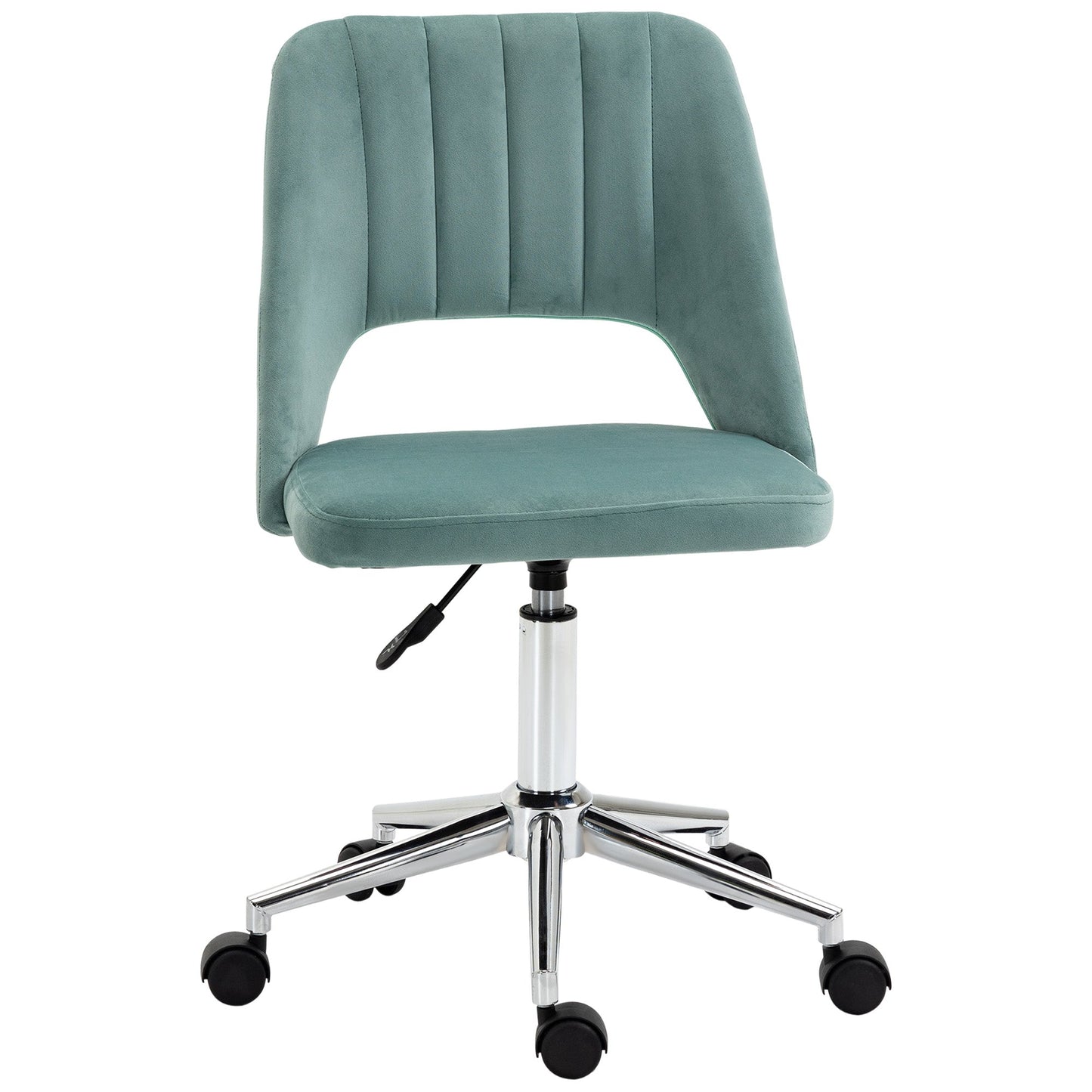 HOMCOM Mid Back Office Chair Velvet Fabric Swivel Scallop Shape Computer Desk Chair for Home Study Bedroom Green