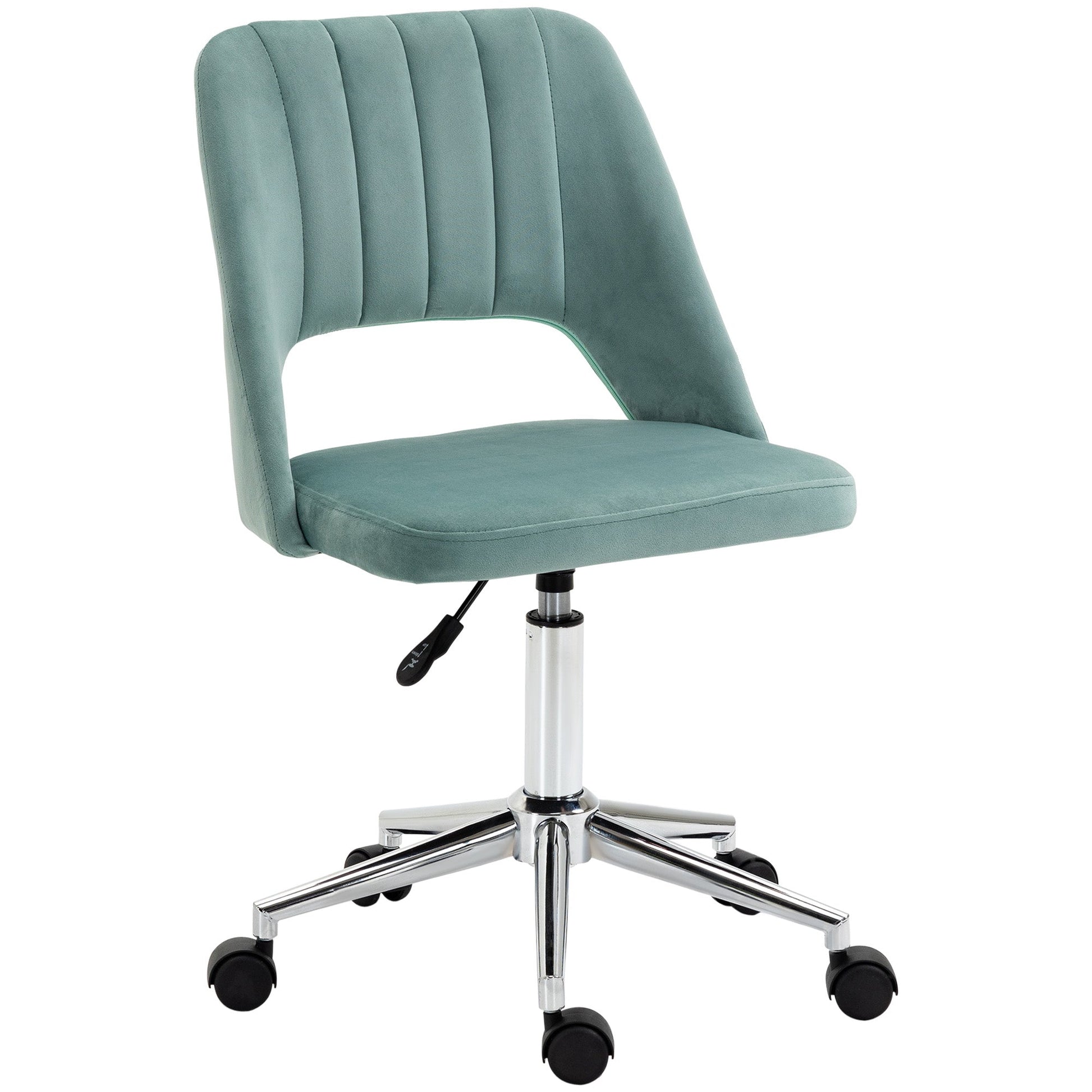 HOMCOM Mid Back Office Chair Velvet Fabric Swivel Scallop Shape Computer Desk Chair for Home Study Bedroom Green