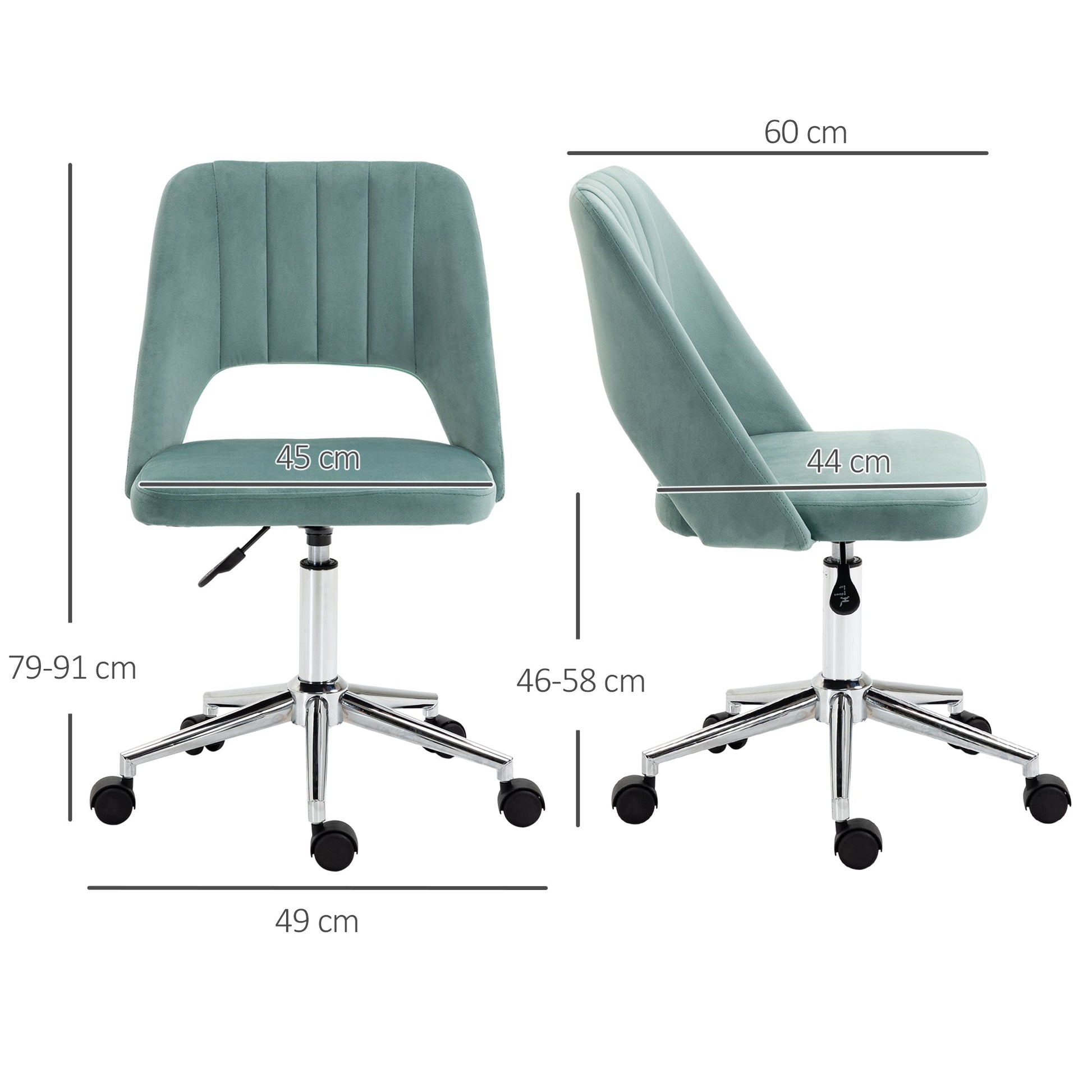 HOMCOM Mid Back Office Chair Velvet Fabric Swivel Scallop Shape Computer Desk Chair for Home Study Bedroom Green