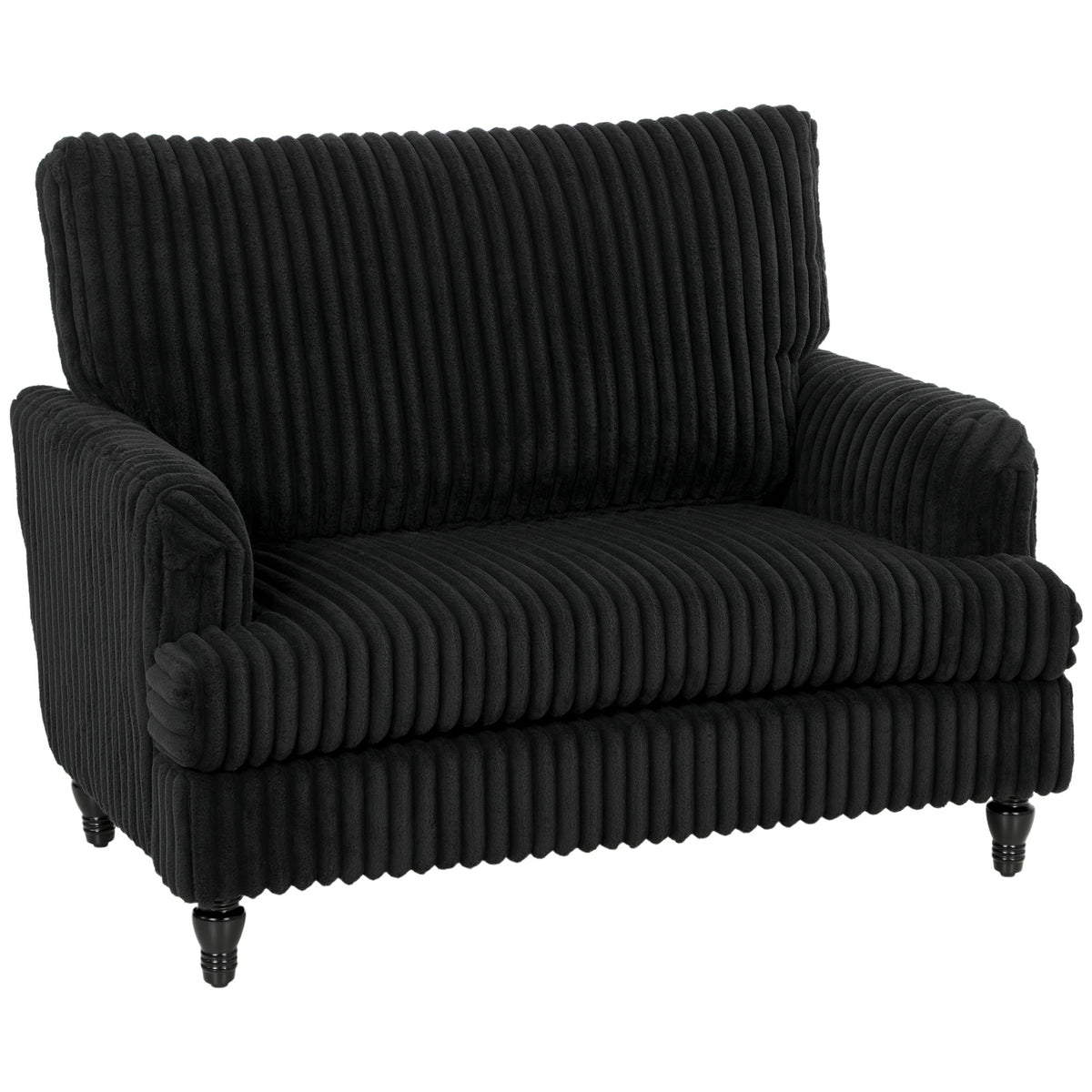 Modern Accent Chair, Corduroy Single Sofa Armchair with Stripes, Turned Legs and Wide Seat, Upholstered Snuggle Chair for Living Room, Bedroom, Black