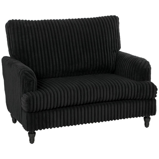 Modern Accent Chair, Corduroy Single Sofa Armchair with Stripes, Turned Legs and Wide Seat, Upholstered Snuggle Chair for Living Room, Bedroom, Black