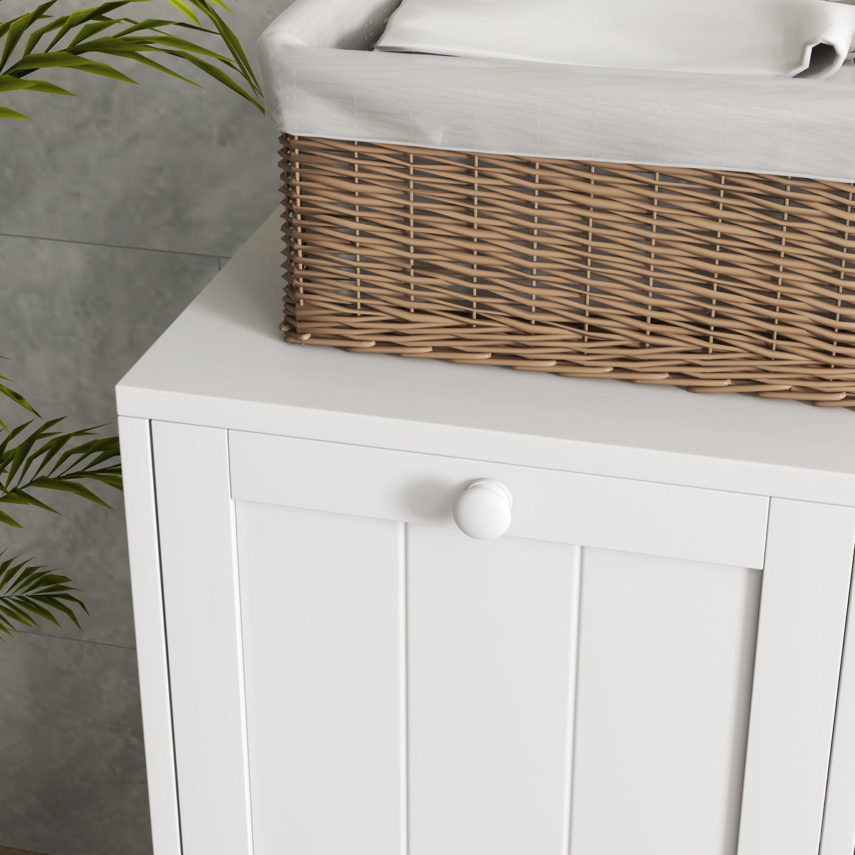 kleankin 2 Doors Laundry Cabinet, Bathroom Cabinet with 2 Tilt-Out Hampers, Modern Storage Unit for Washroom, White