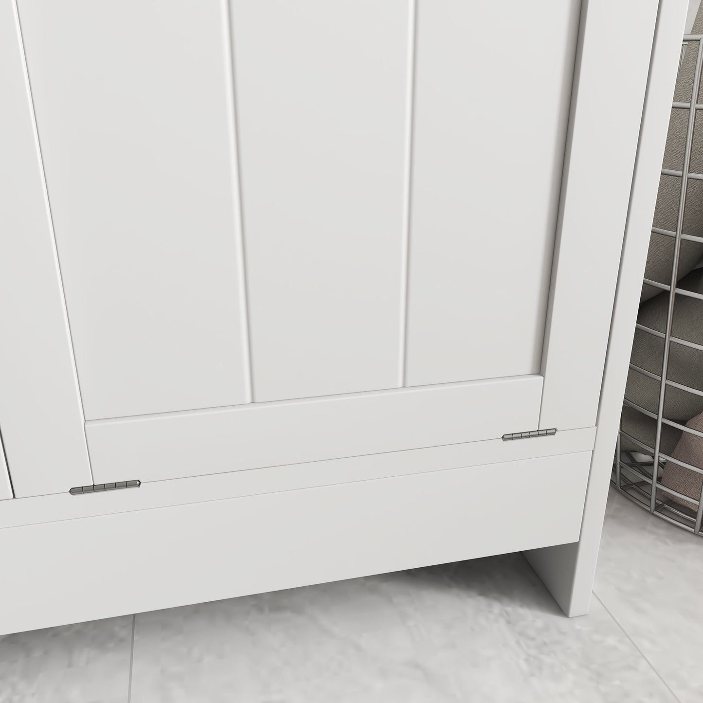 kleankin 2 Doors Laundry Cabinet, Bathroom Cabinet with 2 Tilt-Out Hampers, Modern Storage Unit for Washroom, White