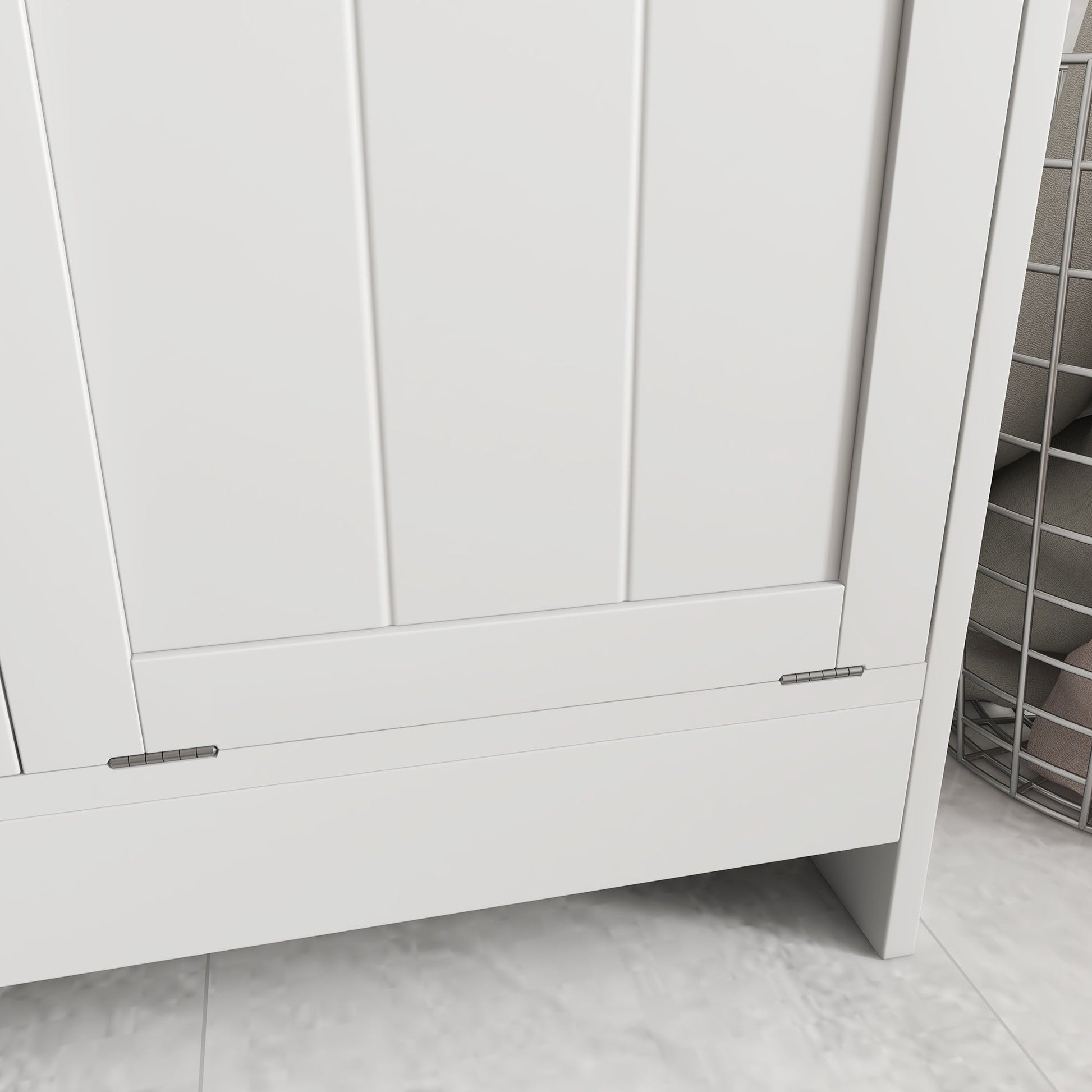 kleankin 2 Doors Laundry Cabinet, Bathroom Cabinet with 2 Tilt-Out Hampers, Modern Storage Unit for Washroom, White