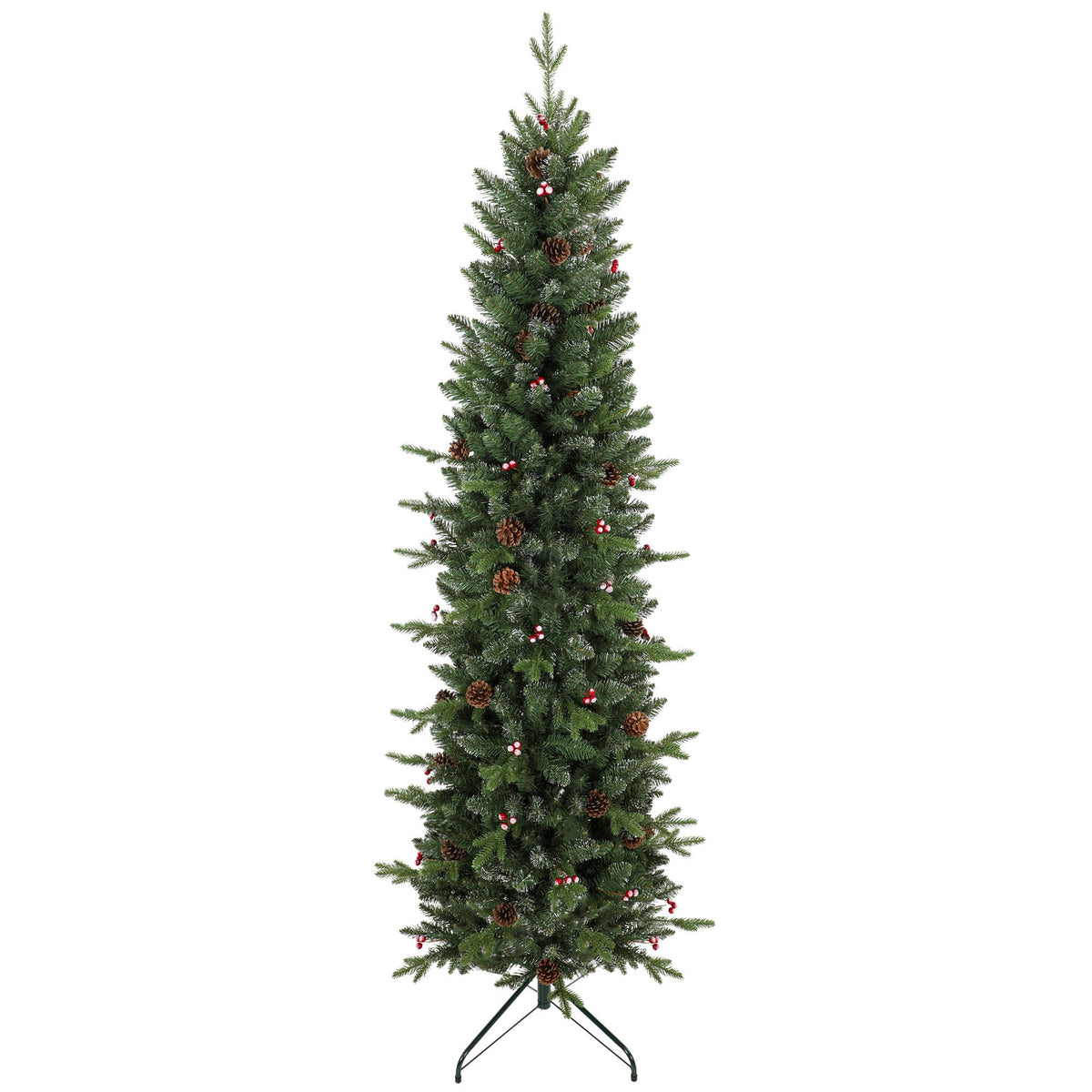 7ft/210cm Artificial Christmas Tree, Slim Gracious Pine Xmas Tree with 904 Branch Tips, Foldable Steel Stand, Easy Assembly for Home Office Holiday Decoration, Green