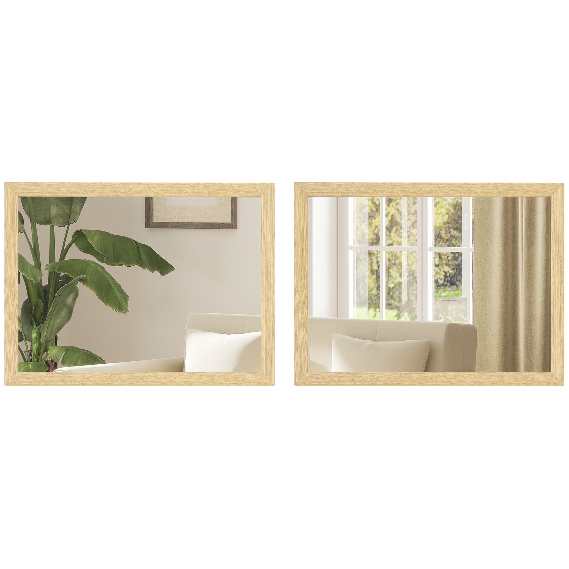 Decorative Rectangular Wall Mirror, 40W x 30H cm Wall-Mounted Bathroom Mirror for Living Room, Bedroom, Hallway, Set of 2, Natural Wood Finish