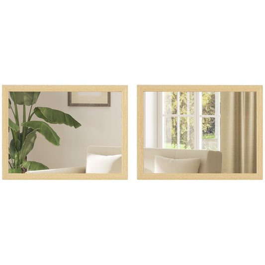 Decorative Rectangular Wall Mirror, 40W x 30H cm Wall-Mounted Bathroom Mirror for Living Room, Bedroom, Hallway, Set of 2, Natural Wood Finish