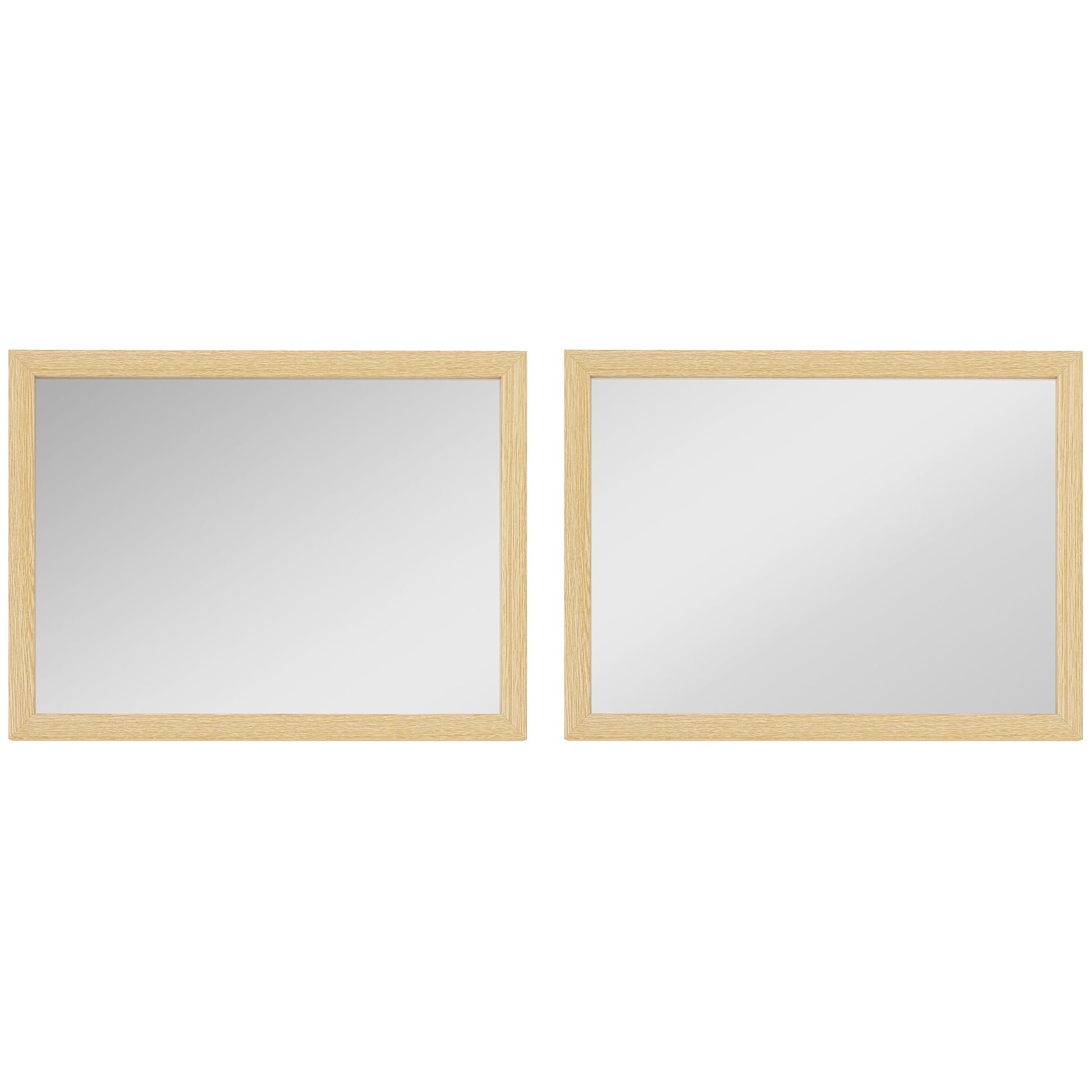 Decorative Rectangular Wall Mirror, 40W x 30H cm Wall-Mounted Bathroom Mirror for Living Room, Bedroom, Hallway, Set of 2, Natural Wood Finish