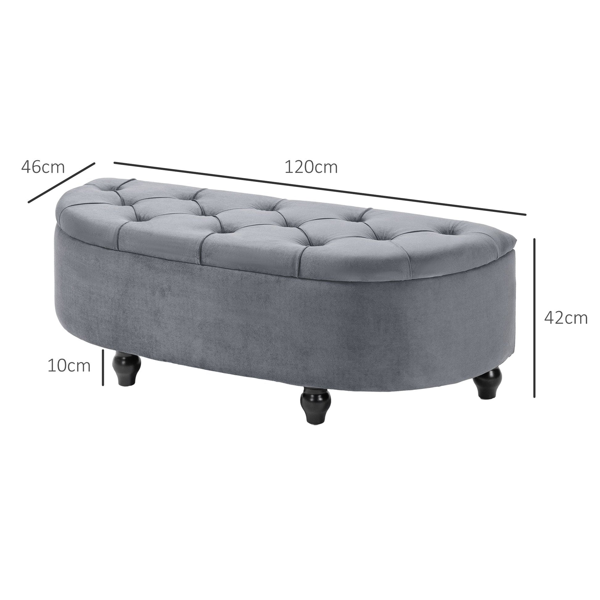 HOMCOM Semi-Circle Bed End Bench Ottoman with Storage Tufted Upholstered Accent Seat Footrest Stool with Rubberwood Legs for Bedroom & Entryway, Dark Grey