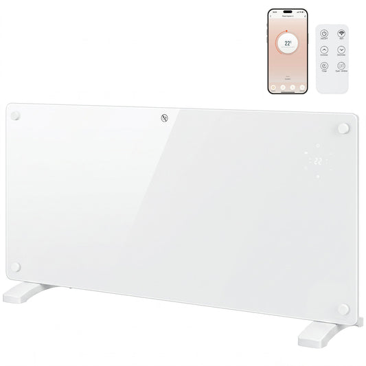 2000W Smart Glass Panel Heater Wall Mounted & Freestanding, Wifi Enabled, Works With Alexa & Google Home, Electric Heater with Weekly Timer, Open Window & Anti-Frost Mode, Thermostat, White