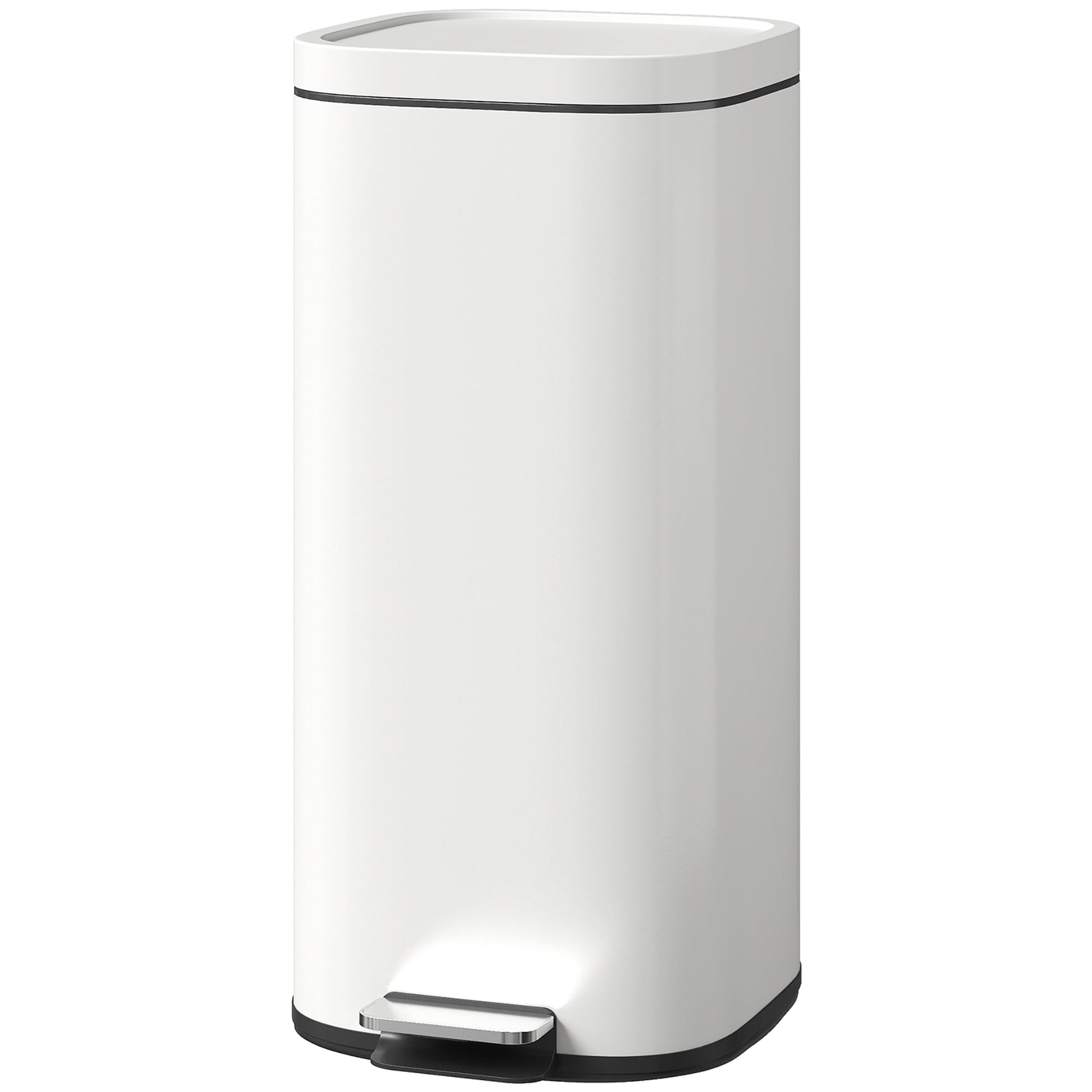 30L Kitchen Bin with Lid, Compact Pedal Bin with Soft-Close and Stay-Open Lid, Removable Inner Bucket, Fingerprint-Resistant for Kitchen, Home, Office, Bedroom, Cream White