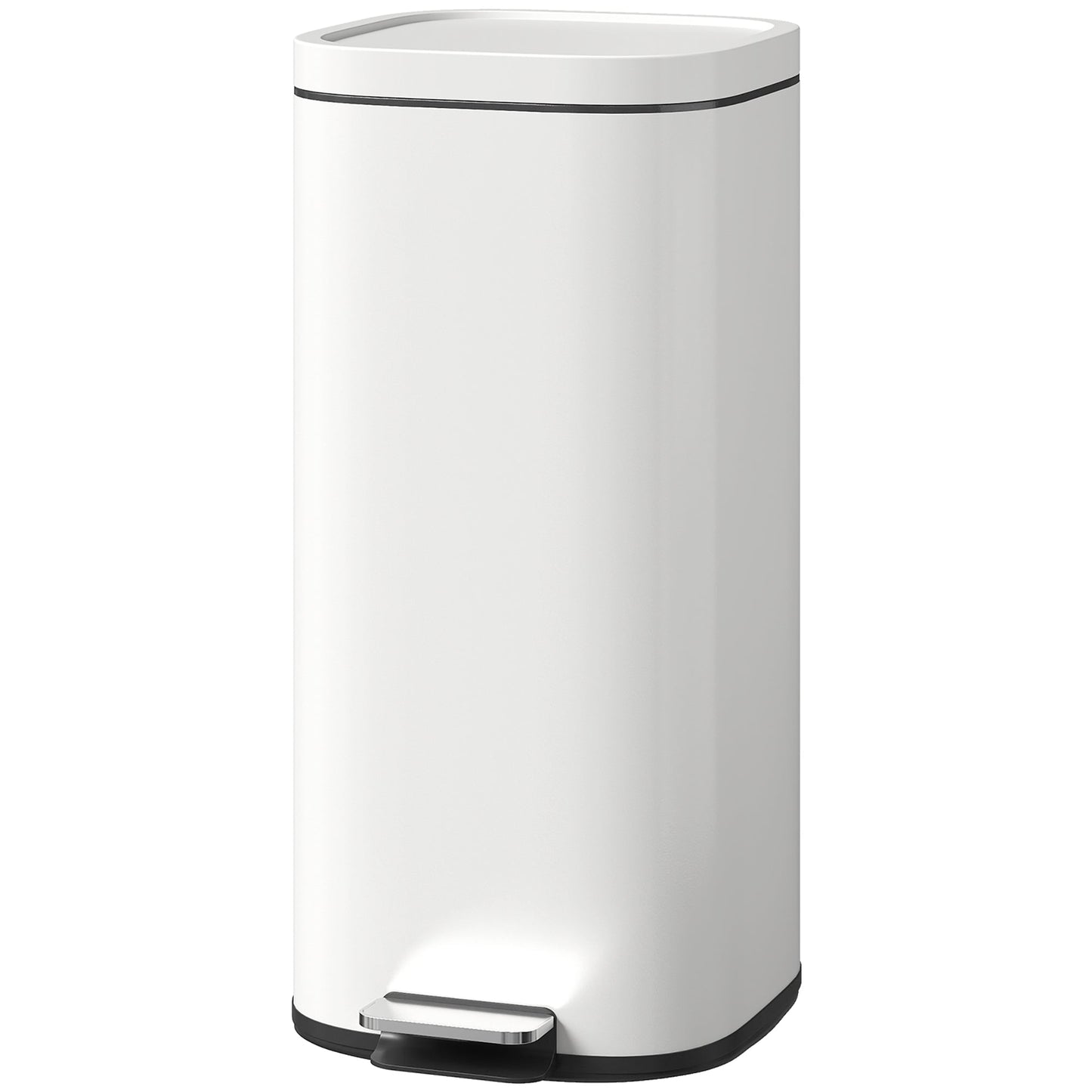 30L Kitchen Bin with Lid, Compact Pedal Bin with Soft-Close and Stay-Open Lid, Removable Inner Bucket, Fingerprint-Resistant for Kitchen, Home, Office, Bedroom, Cream White