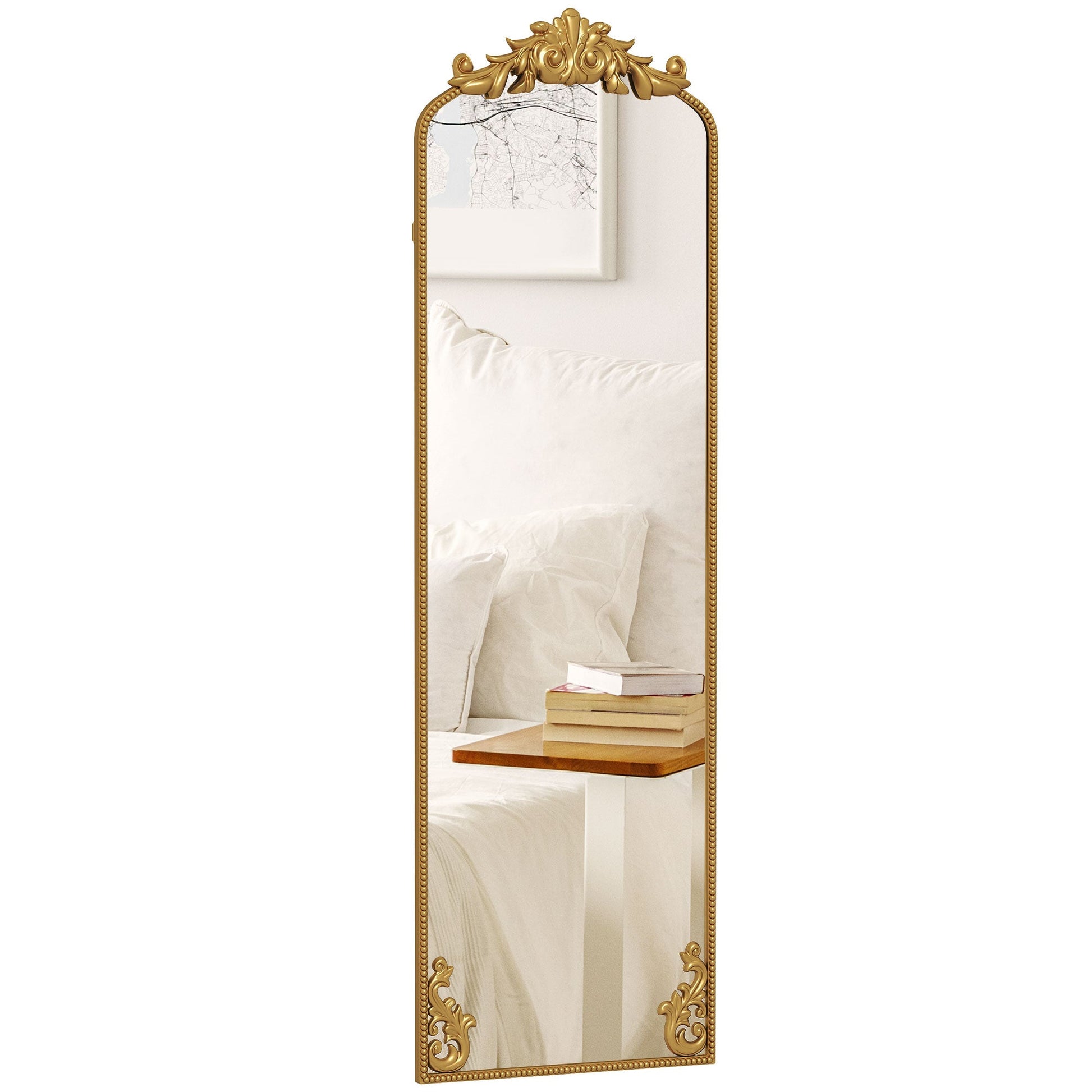 Full Length Mirror, 50 x 160 cm Hanging or Leaning Against Wall Floor Mirror with Baroque Metal Frame for Bedroom, Living Room, Dressing Room, Gold Tone