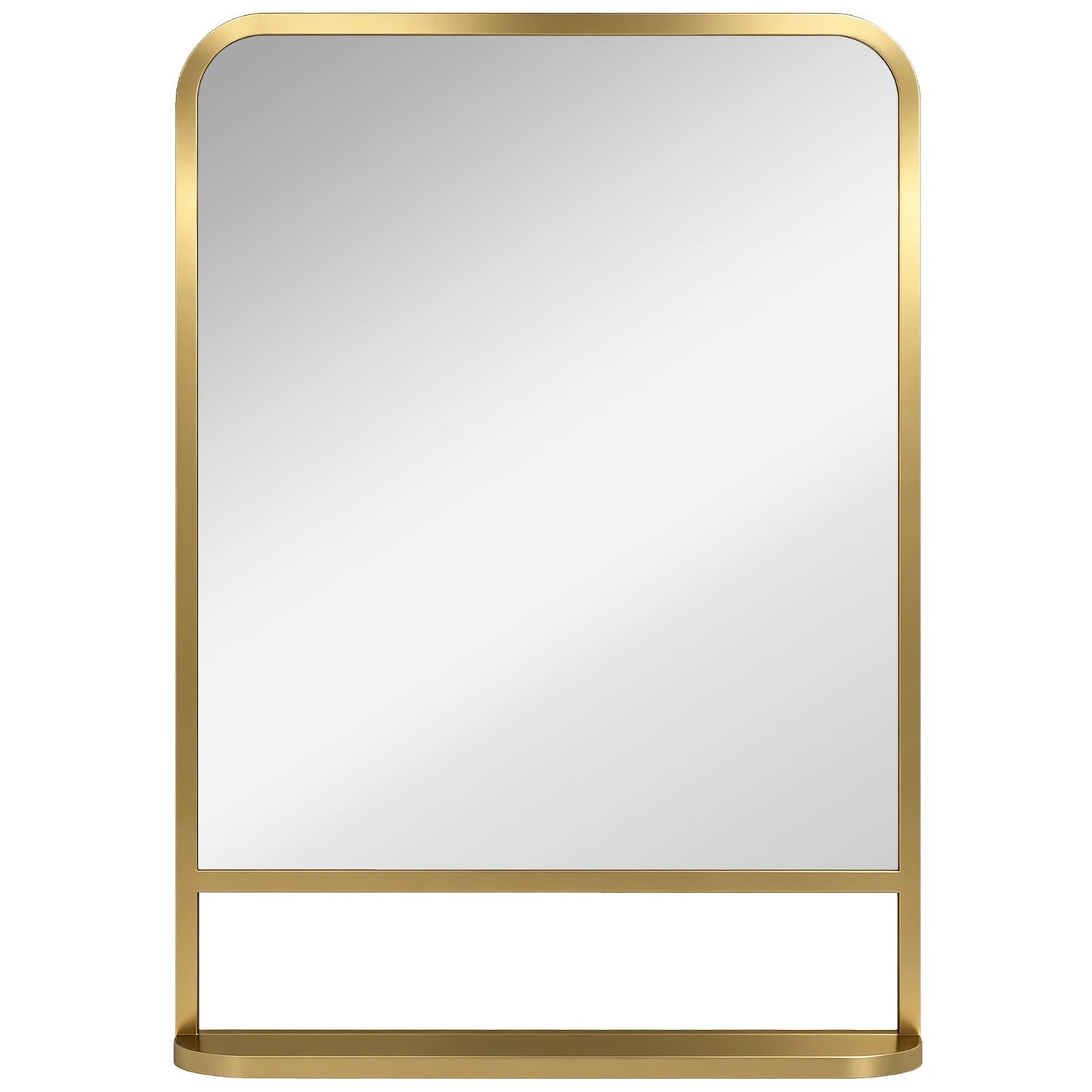 Modern Rectangular Wall Mirror with Storage Shelf, 70 x 50 cm Mirror for Living Room, Bedroom, Gold Tone