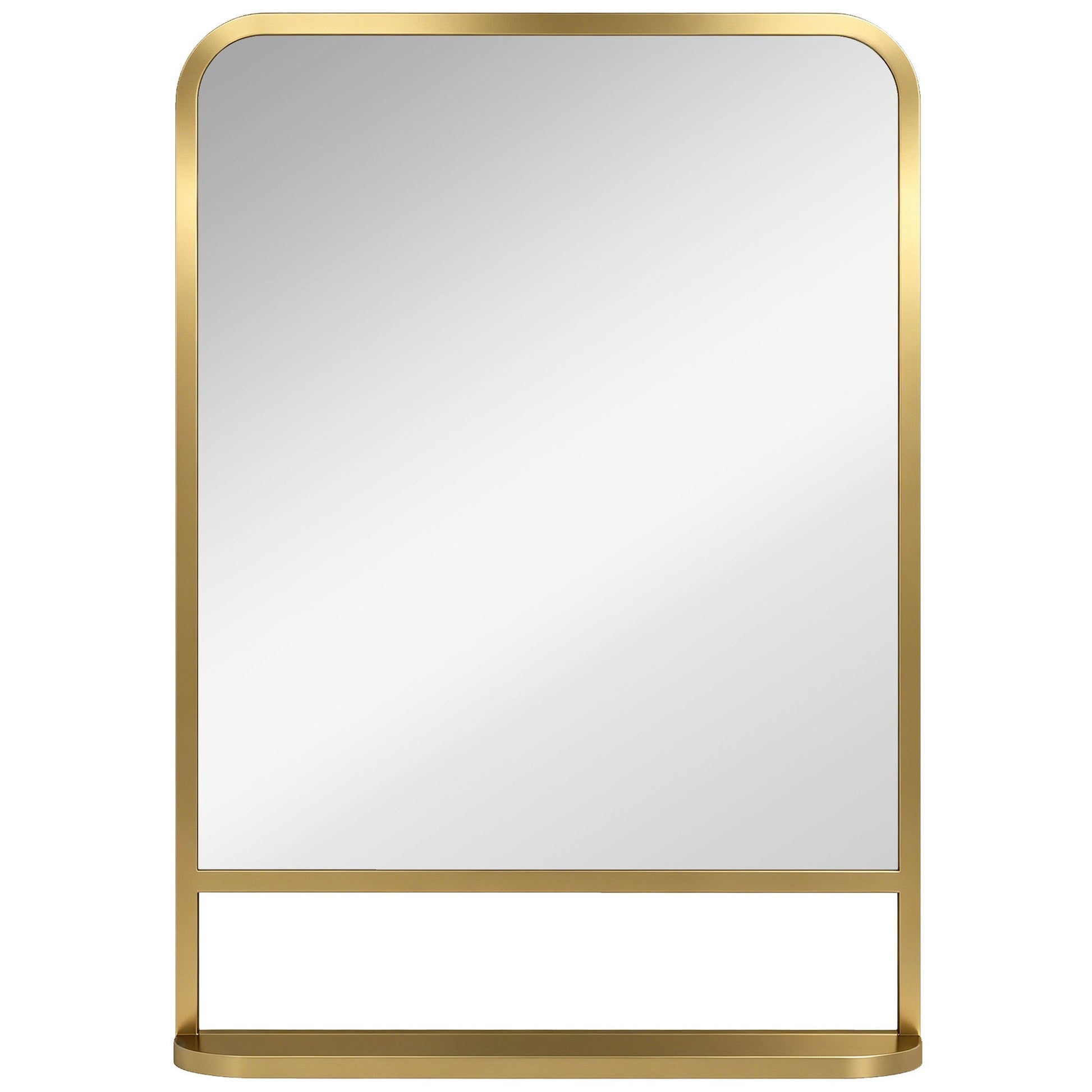 Modern Rectangular Wall Mirror with Storage Shelf, 70 x 50 cm Mirror for Living Room, Bedroom, Gold Tone