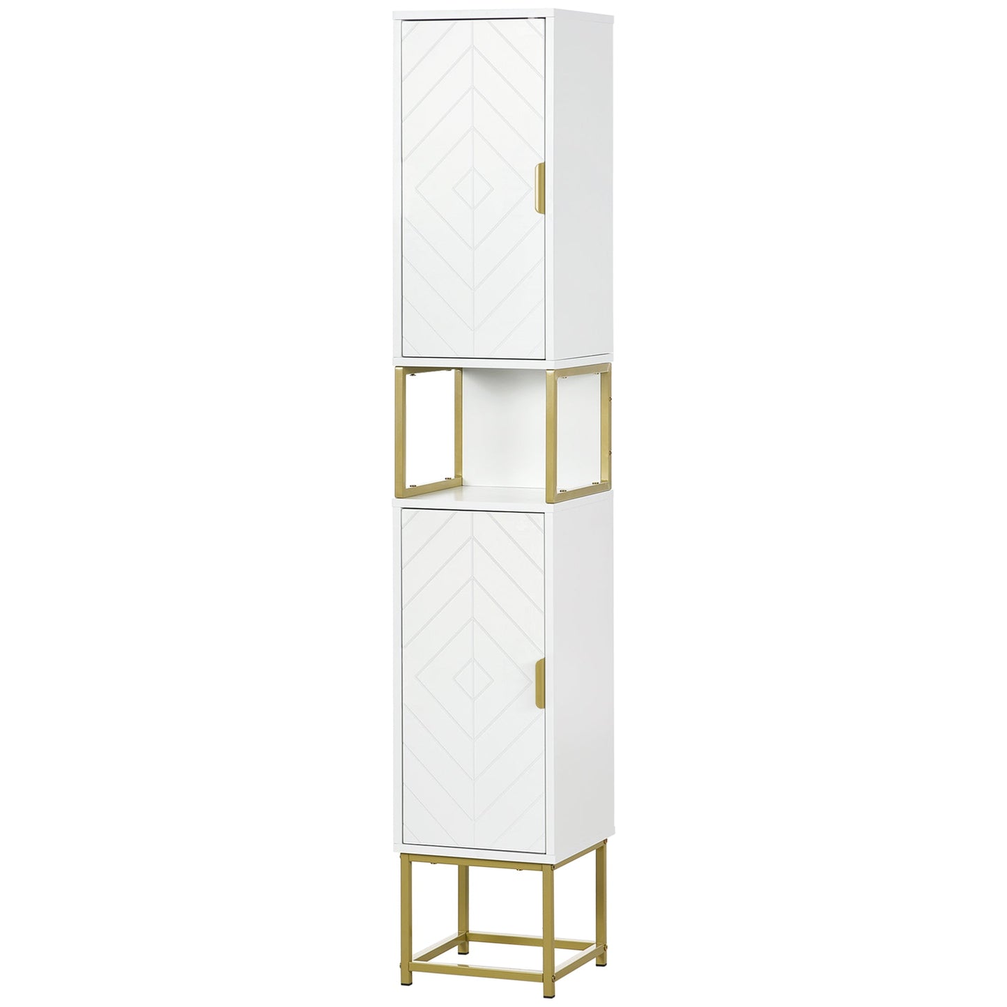 kleankin Narrow Bathroom Storage Cabinet, Freestanding Tallboy Storage Unit with Adjustable Shelf, 2 Doors and Steel Base, Slim Corner Organizer, White