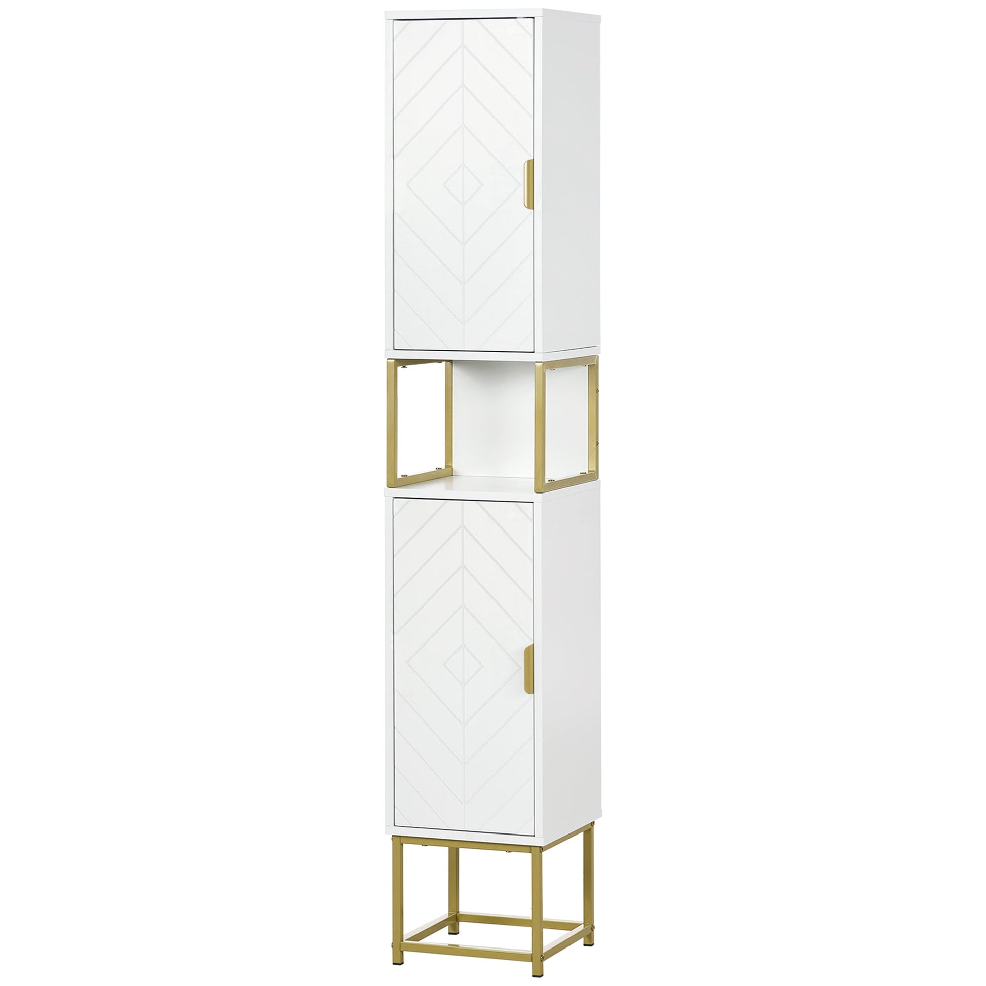 kleankin Narrow Bathroom Storage Cabinet, Freestanding Tallboy Storage Unit with Adjustable Shelf, 2 Doors and Steel Base, Slim Corner Organizer, White