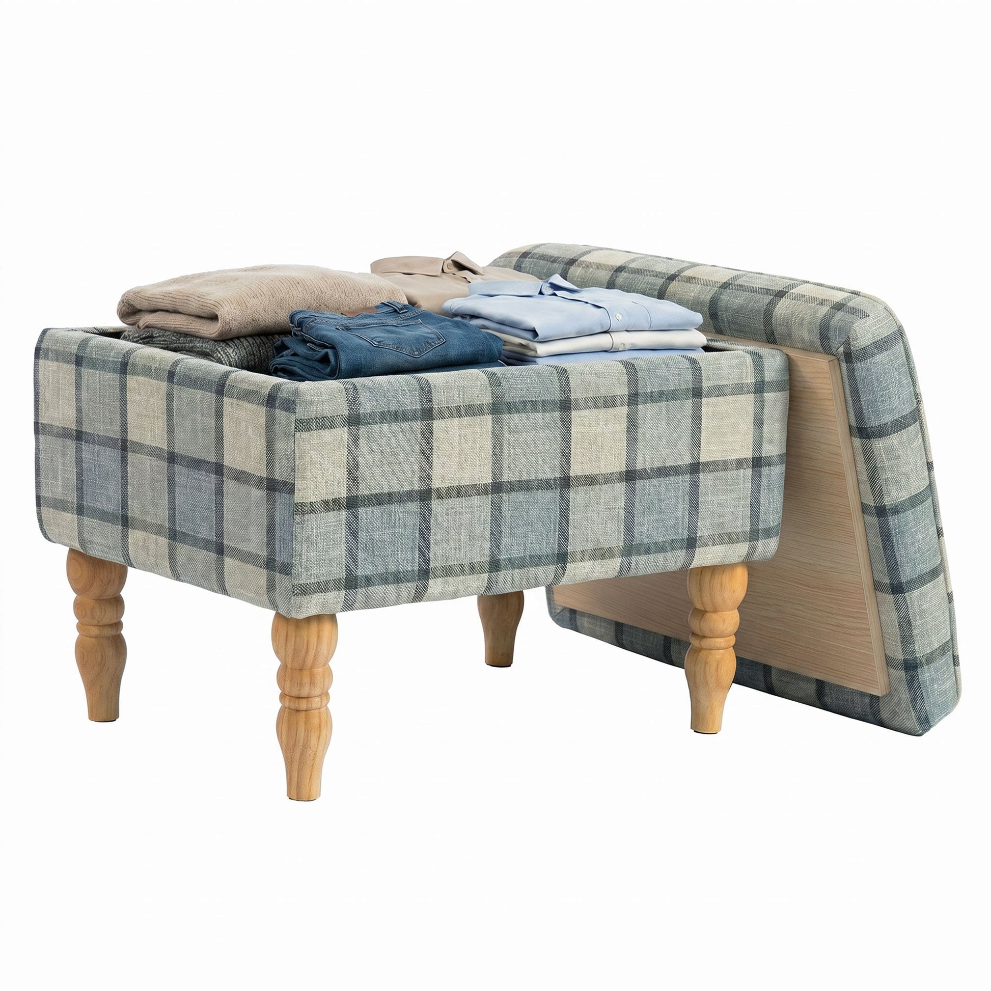 Rectangular Storage Stool, Linen-Look Fabric Upholstered Footstool with Removable Top, Padded Seat and Hidden Space for Living Room, Bedroom, Grey