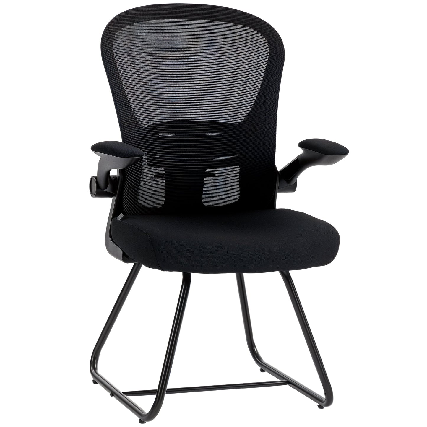 Reception Chair, Conference Meeting Office Chair with Flip-up Armrest, Mesh Backrest, Lumbar Support and Metal Base for Waiting Room Home Office, Black