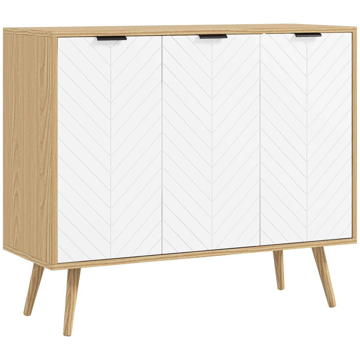 Modern Sideboard Buffet Cabinet, 91.5 cm Kitchen Storage Cabinet with 3 Doors and 2 Adjustable Shelves for Kitchen, Dining Room, Living Room, White
