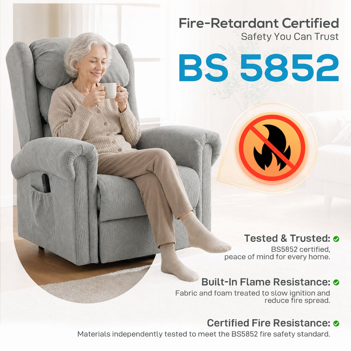 Riser Recliner Chair for Elderly, Velvet Electric Power Lift Chair with Layered Padded Backrest, Spring Cushion, Wide Seat, USB Port, Remote, Side Pockets, Lift Armchair for Living Room, Grey