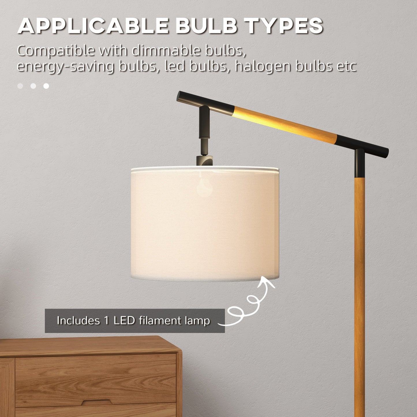 HOMCOM Modern Floor Lamps for Living Room with Rotating Lampshade, Standing Lamp for Bedroom, LED Bulb Included, Brown