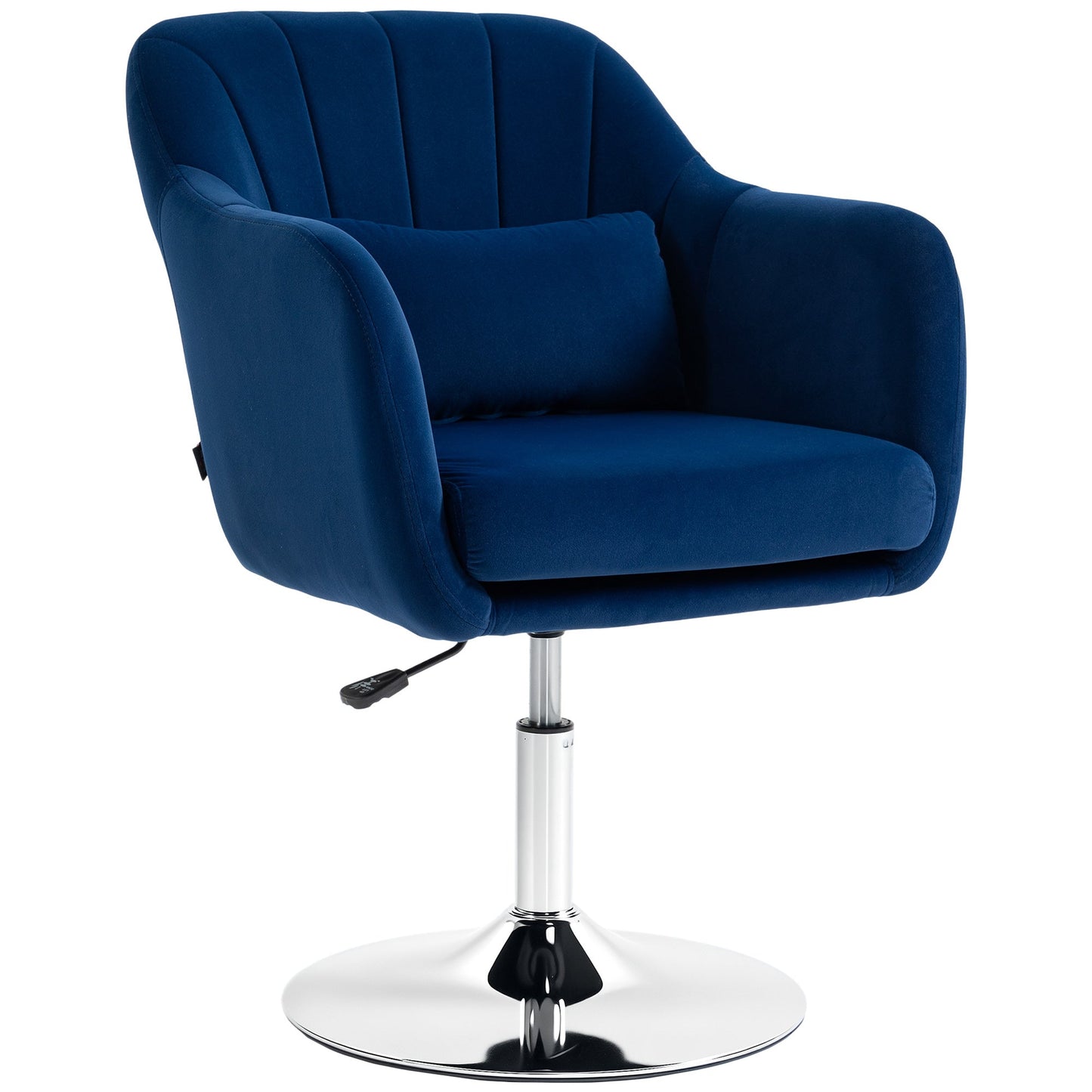 Swivel Accent Chair, Velvet Fabric Tub Vanity Chair, Modern Armchair with Adjustable Height and Lumbar Support for Living Room Bedroom Salon Make up Room Dressing Table, Dark Blue
