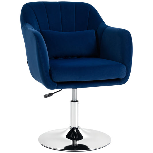 Swivel Accent Chair, Velvet Fabric Tub Vanity Chair, Modern Armchair with Adjustable Height and Lumbar Support for Living Room Bedroom Salon Make up Room Dressing Table, Dark Blue