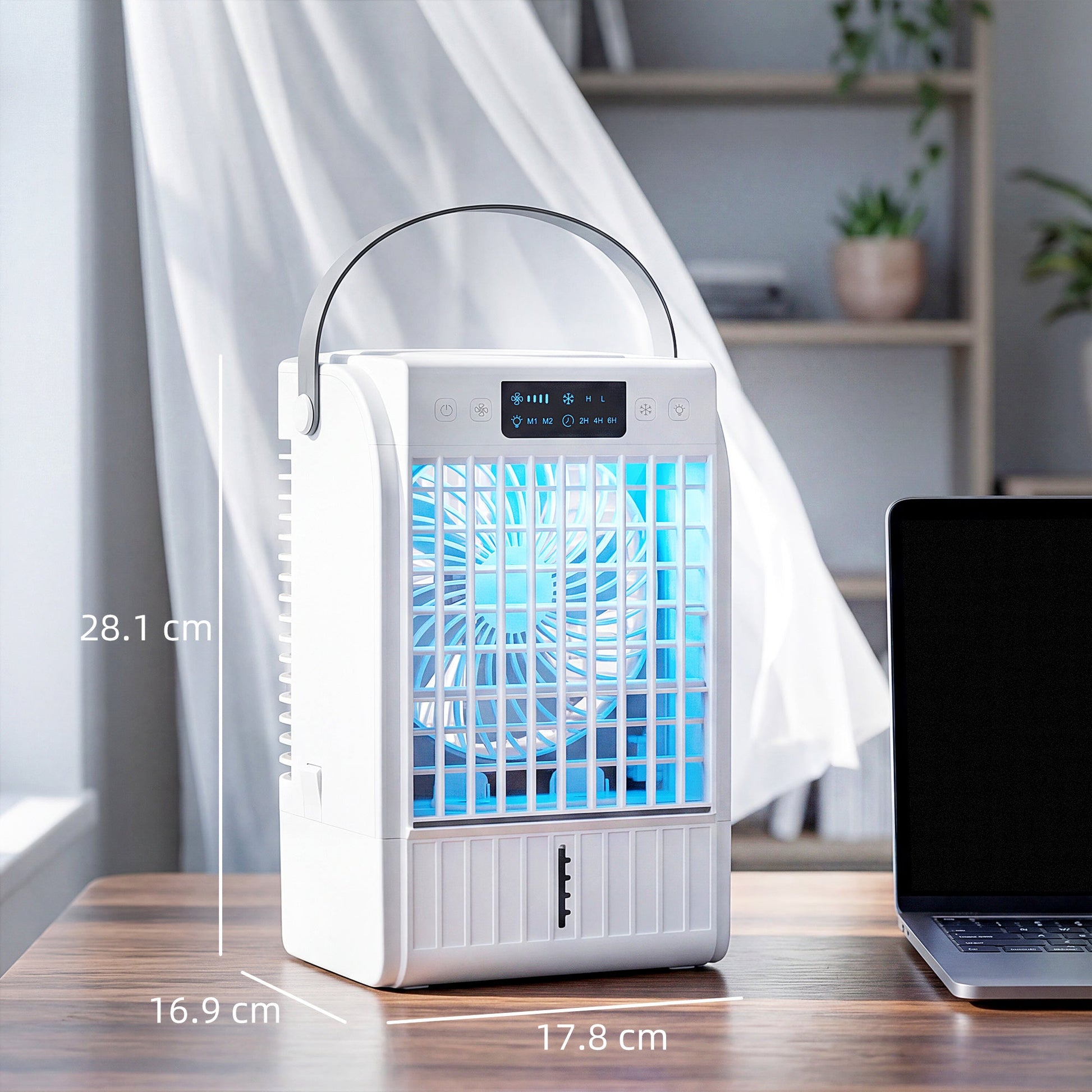 Portable Air Conditioner, 4-in-1 Mini Air Cooler with 4 Wind Speed, 2 Mist Mode, RGB 7 LED Light, 1500ml Water Tank, 2-6H Timer, Small Cooling Fan for Home, Office, Bedroom, White