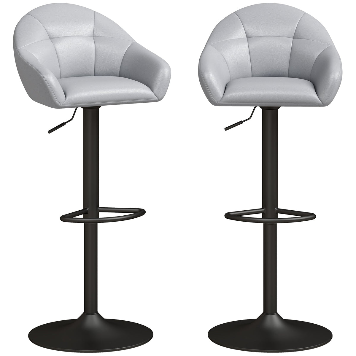 Breakfast Bar Stools Set of 2, Modern Faux Leather Swivel Barstools, Adjustable Counter Height Bar Chairs with Backrest, Arm, Footrest for Kitchen Island, Dining Room, Bar, Grey