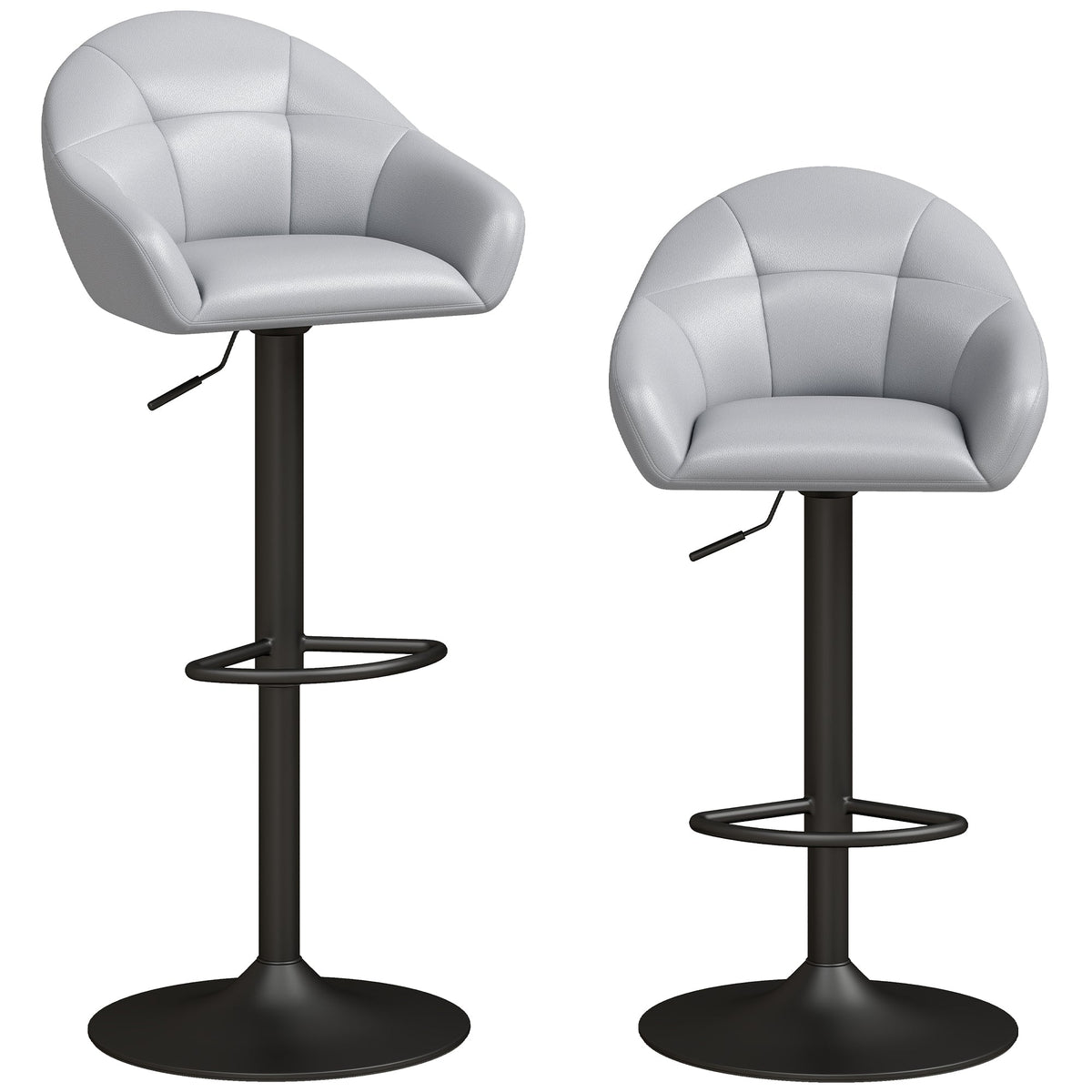 Breakfast Bar Stools Set of 2, Modern Faux Leather Swivel Barstools, Adjustable Counter Height Bar Chairs with Backrest, Arm, Footrest for Kitchen Island, Dining Room, Bar, Grey