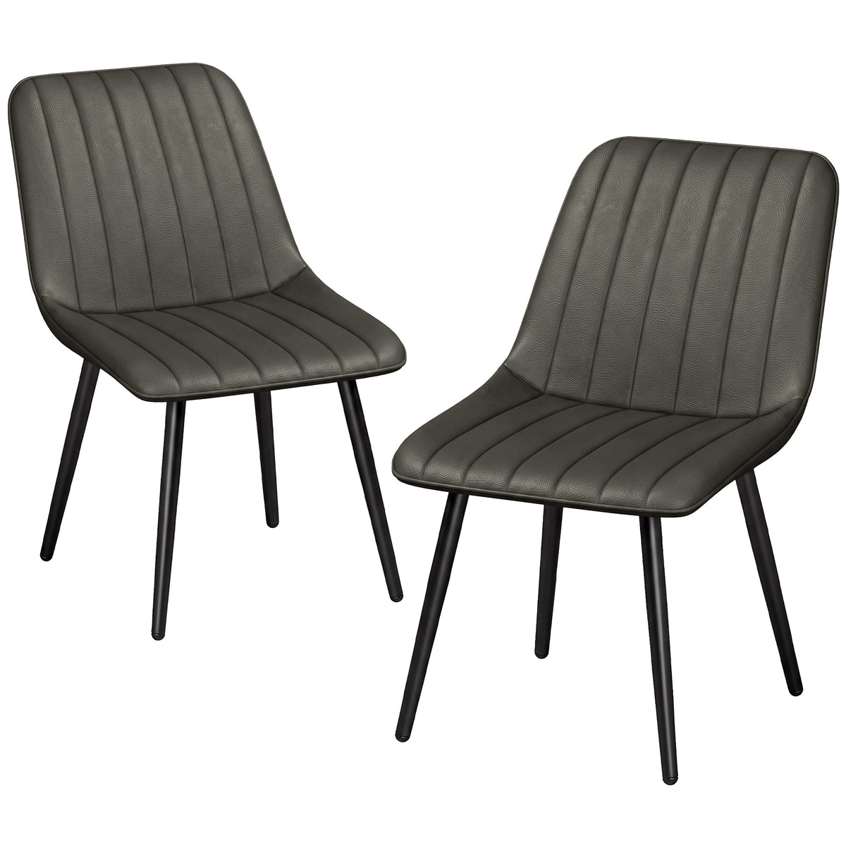 Modern Dining Chairs Set of 2, Curved Faux Leather Upholstered Kitchen Chairs with Metal Legs for Dining Room, Kitchen, Living Room, Grey