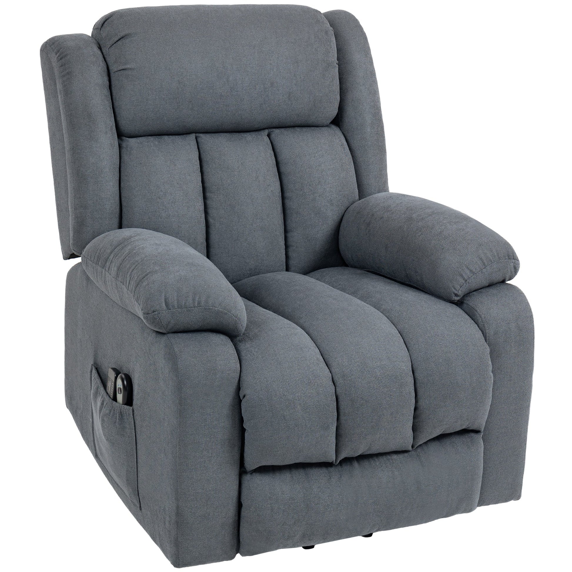Power Lift Recliner Chair with Massage, Linen Overstuffed Lift Chair for Elderly, Electric Recliner Armchair with Footrest, Remote Control and Side Pocket, for Living Room, Grey