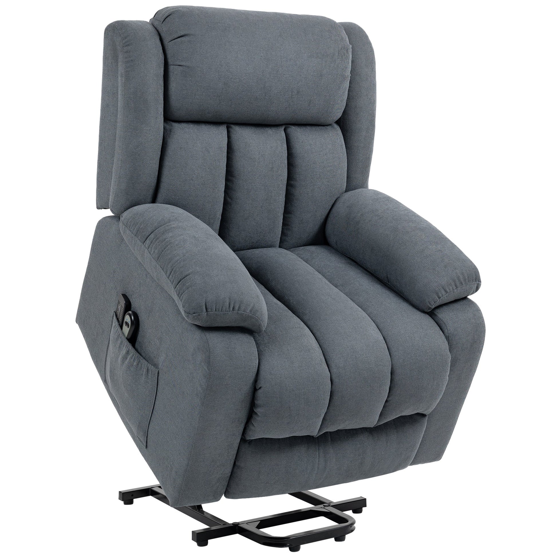 Power Lift Recliner Chair with Massage, Linen Overstuffed Lift Chair for Elderly, Electric Recliner Armchair with Footrest, Remote Control and Side Pocket, for Living Room, Grey