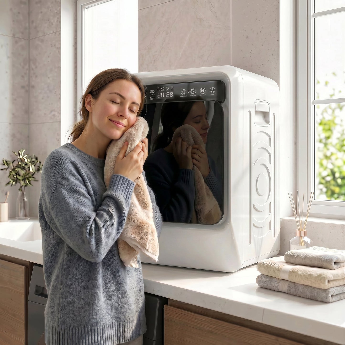 5kg Vented Tumble Dryer, 1000W Compact Front Tumble Dryer with Smart Drying, Stainless Steel Tub, Freestanding Stackable Clothes Drying Machine, White