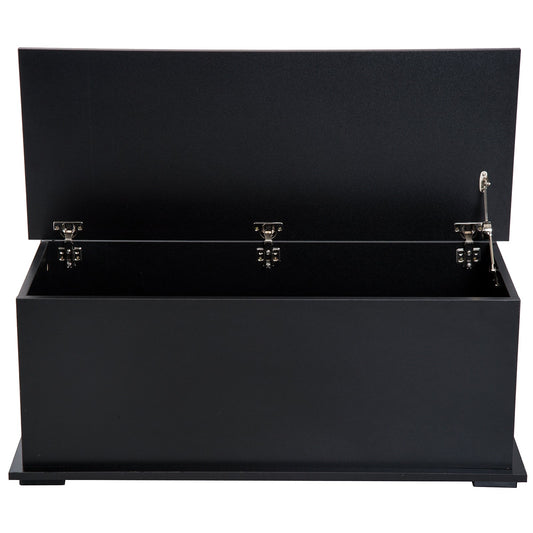 HOMCOM 113L Storage Chest, Storage Box with Flip-Top Lid and 2 Safety Hinges, Storage Trunk for Living Room, Entryway, 100 x 40 x 40 cm, Black
