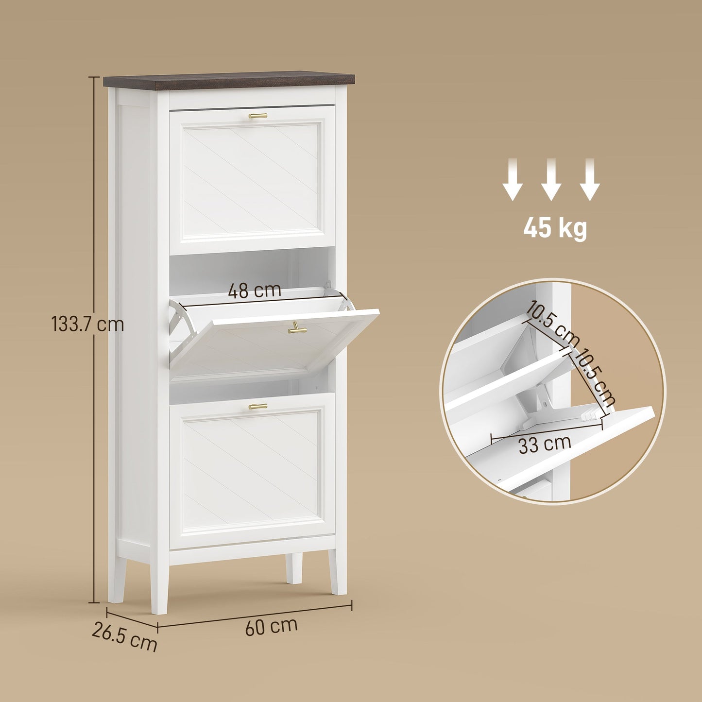Shoe Cabinet with 3 Flip Drawers, Farmhouse Narrow Shoe Storage Cabinet with Adjustable Shelves, Freestanding for Entryway, Hallway, Living Room, Holds 12-18 Pairs, White