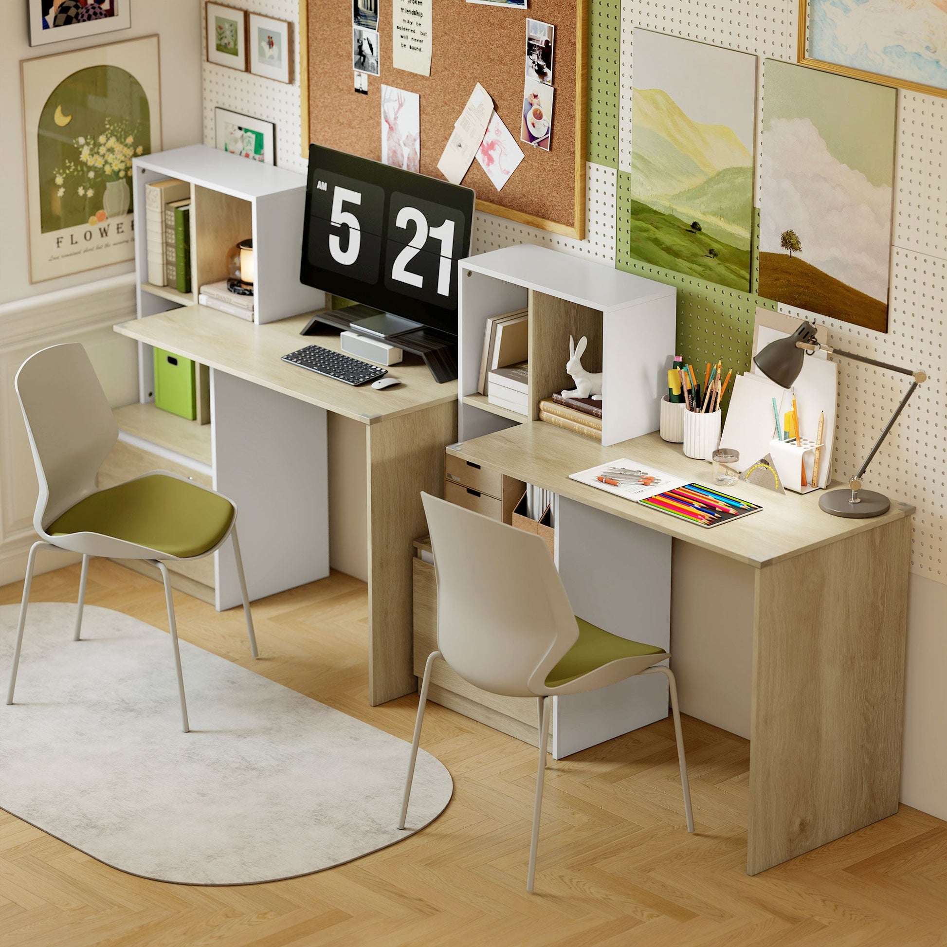 126 cm Computer Desk, Home Office Desk with Bookshelf and Lockable Drawer, Adjustable Hanging Rails for A4 and Letter Size Files, Small Writing Table for Bedroom, Study Room, Oak Wood Effect