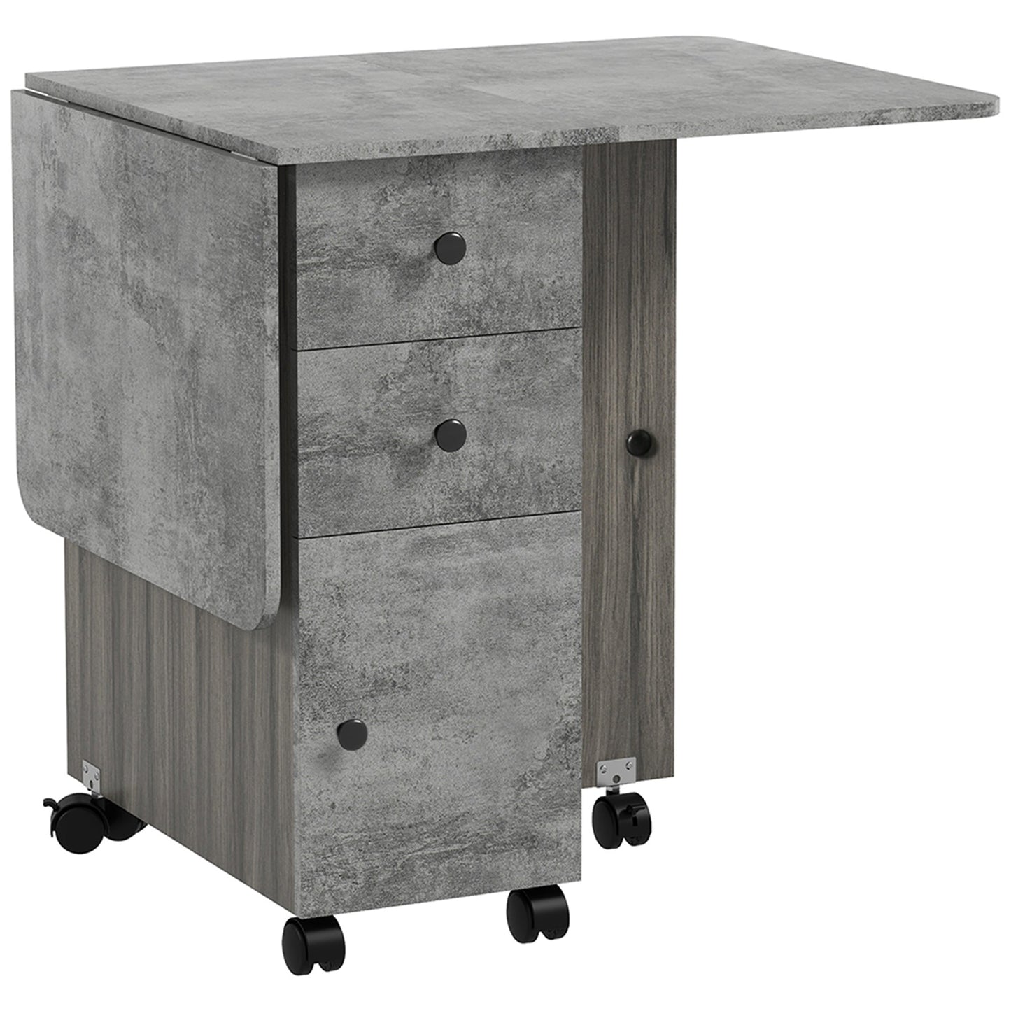 HOMCOM Folding Dining Table for 4-6, Rolling Drop Leaf Table with Storage Drawers, Cabinet and Open Shelf, Extendable Kitchen Table on Wheels, Grey Marble Effect