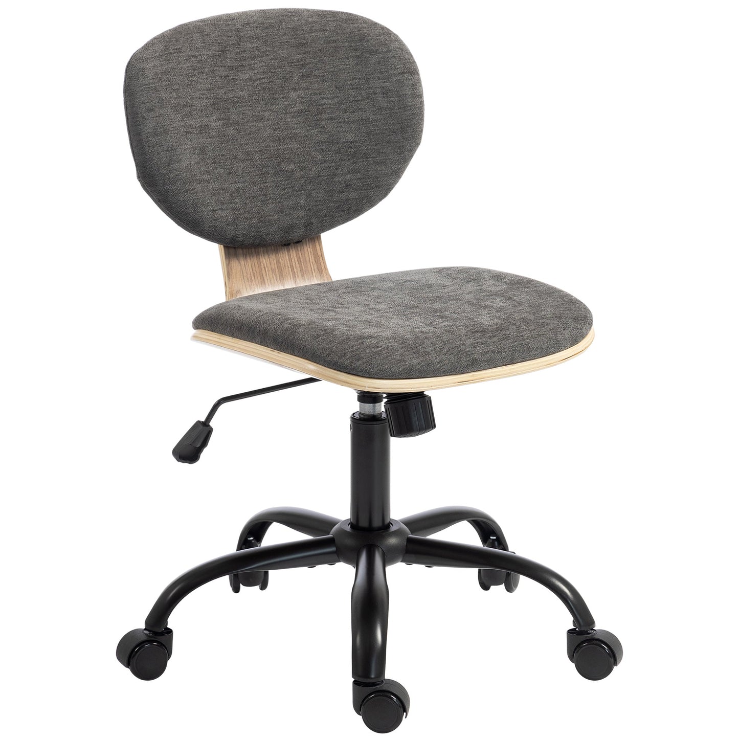 Home Office Chair, Swivel Computer Desk Chair with Rocking Function, Adjustable Height, Curved Back, Wheels, Armless, Grey