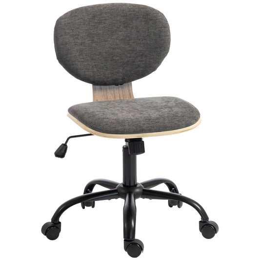 Home Office Chair, Swivel Computer Desk Chair with Rocking Function, Adjustable Height, Curved Back, Wheels, Armless, Grey