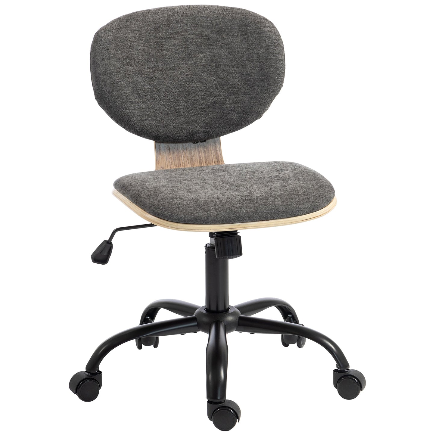 Home Office Chair, Swivel Computer Desk Chair with Rocking Function, Adjustable Height, Curved Back, Wheels, Armless, Grey