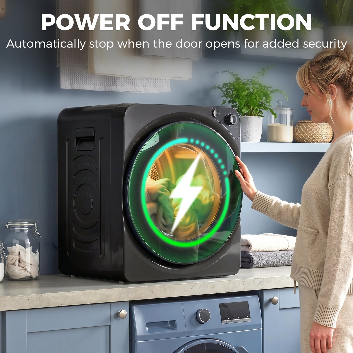 5kg Vented Tumble Dryer, 1000W Compact Tumble Dryer with 5 Drying Modes, Stainless Steel Tub, Freestanding Stackable Clothes Drying Machine, Black