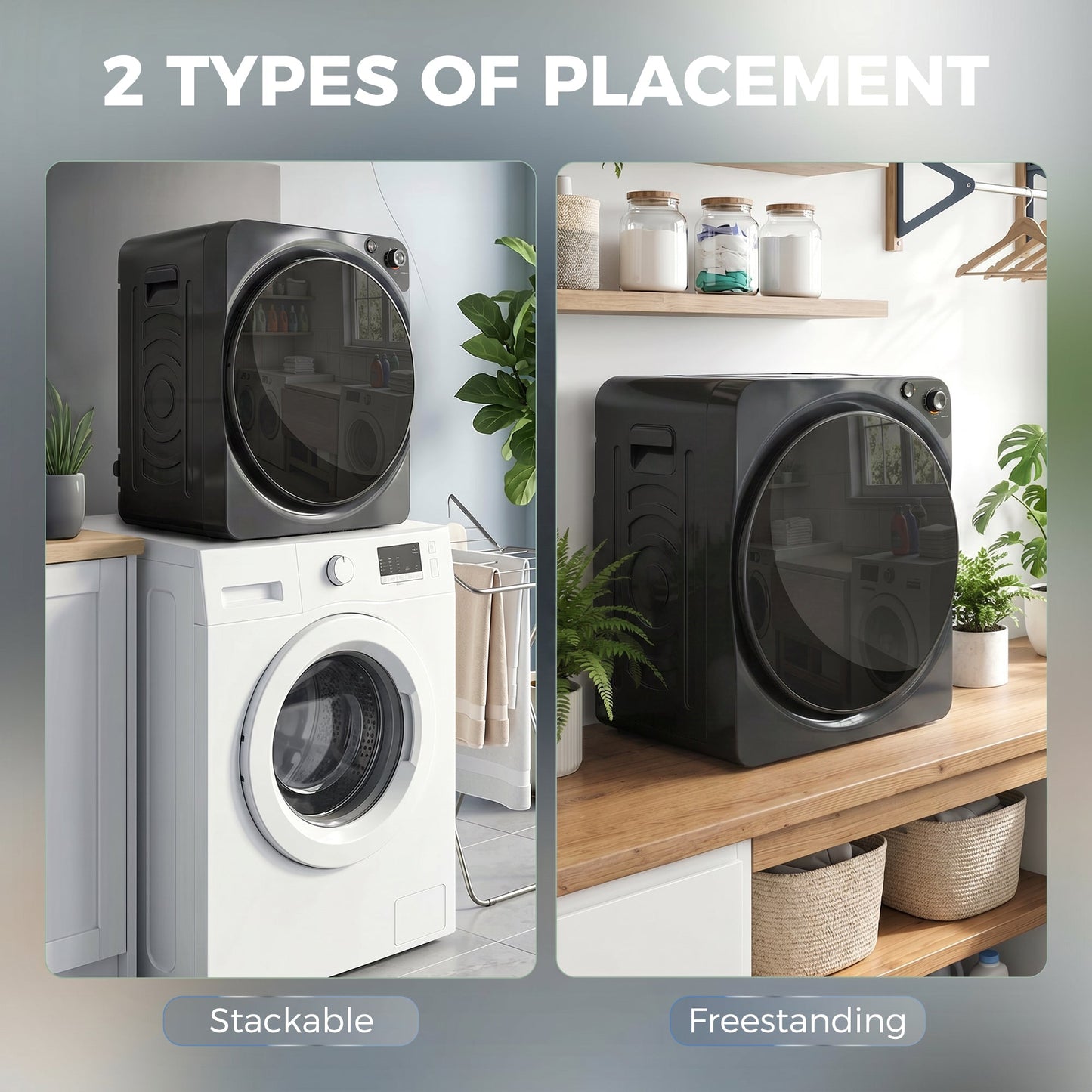 5kg Vented Tumble Dryer, 1000W Compact Tumble Dryer with 5 Drying Modes, Stainless Steel Tub, Freestanding Stackable Clothes Drying Machine, Black