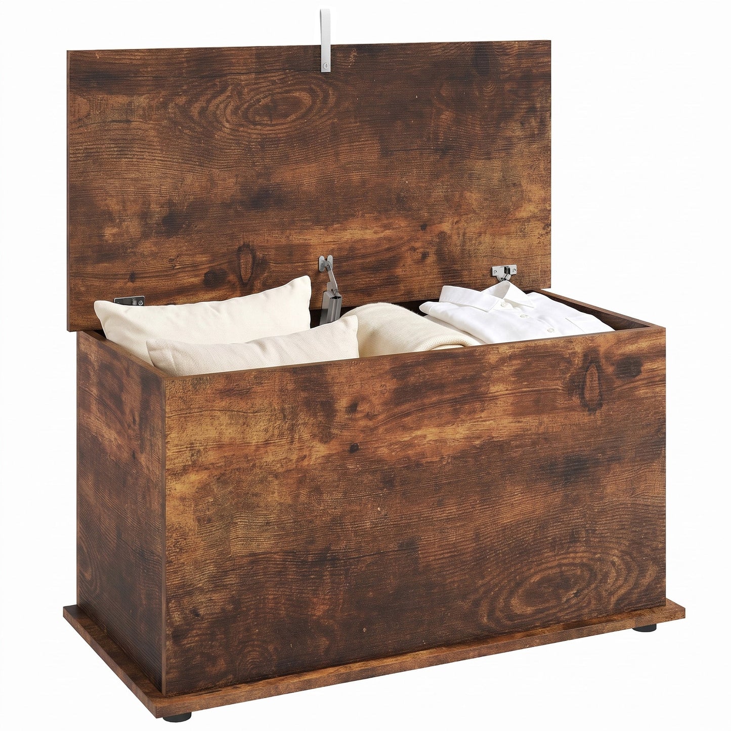 Storage Chest, Large 102L Blanket Box, Shoe Bench with Safety Hinged Lid, Storage Trunk, Bed End Bench for Bedroom, Hallway, Living room, Playroom, 80 x 40 x 45cm, Rustic Brown