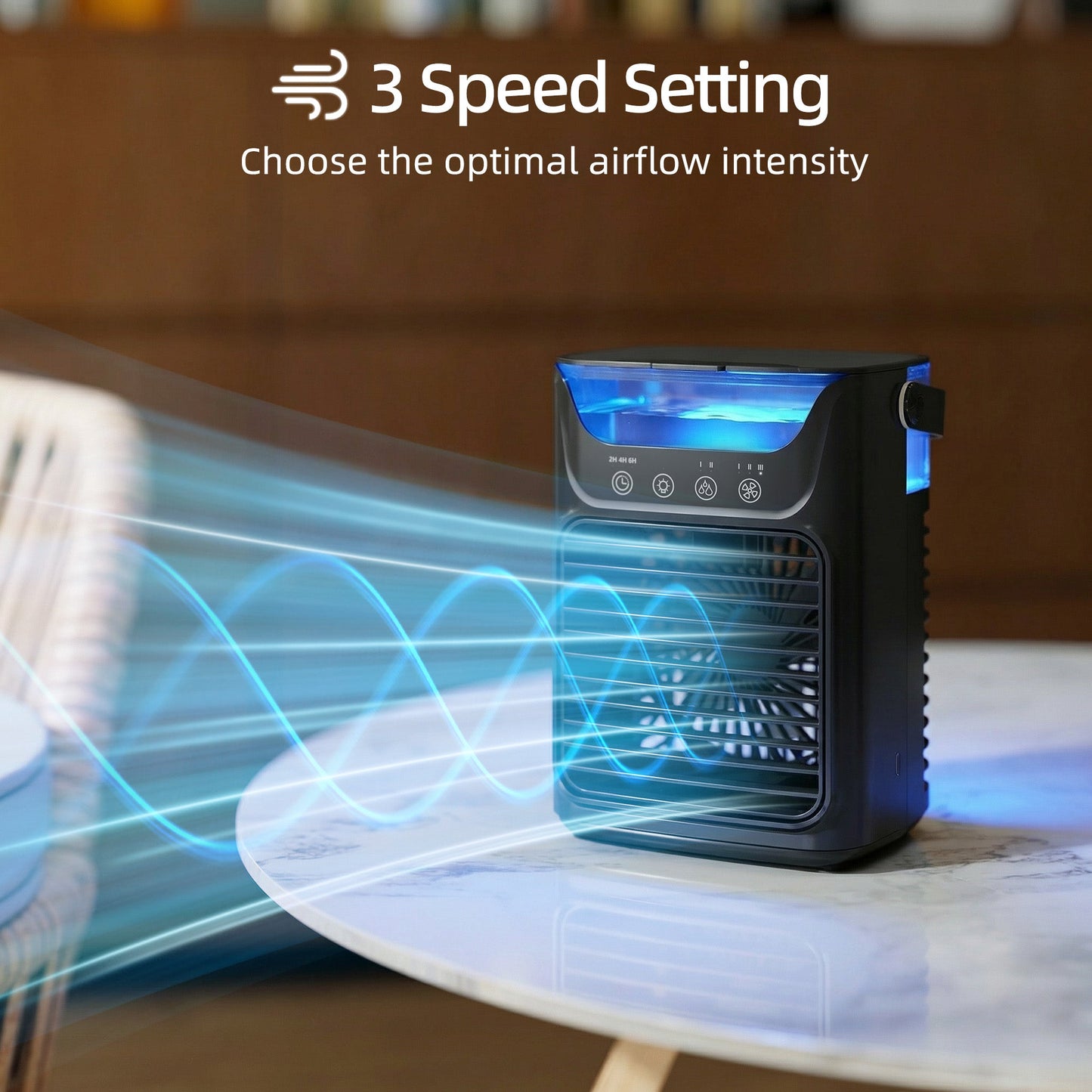 21 cm Desk Fan with Adjustable Head, 3-Speed Table Fan with 700 ml Water Tank, Small Fan with RGB Light for Bedroom, Home Office, Black