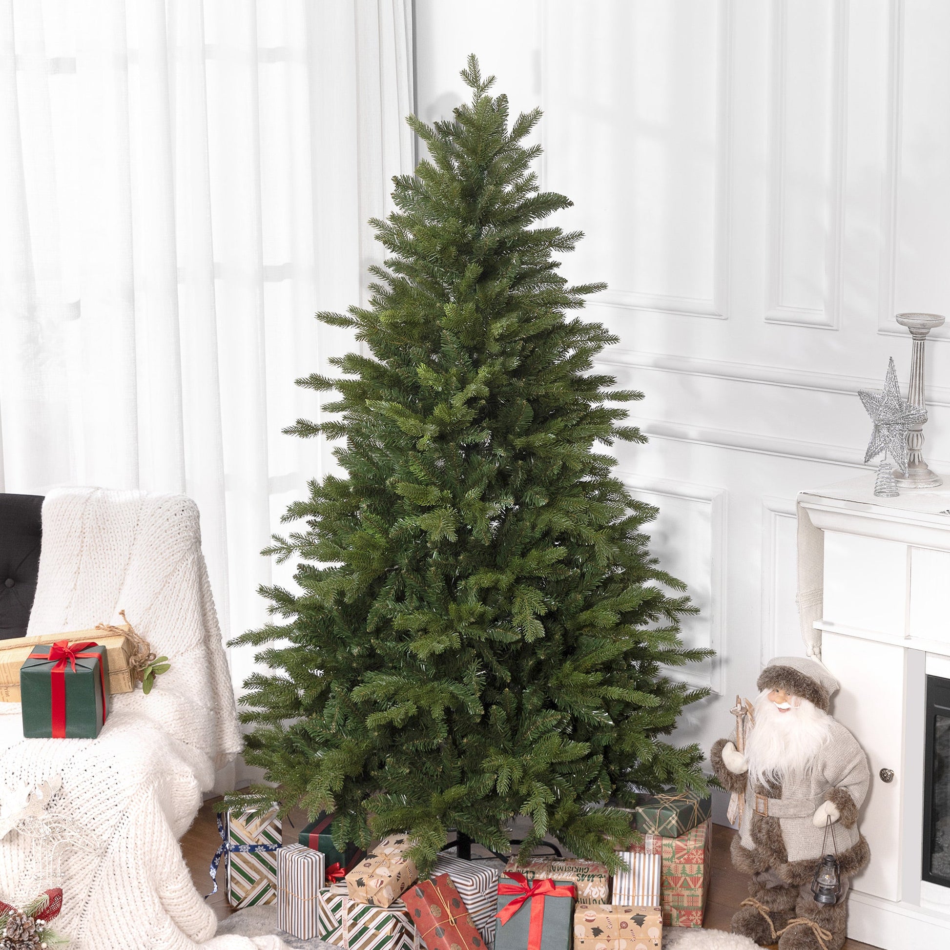 6ft Artificial Christmas Tree with 1821 Tips, Metal Base, Realistic Hinged Xmas Tree for Home Office, Green
