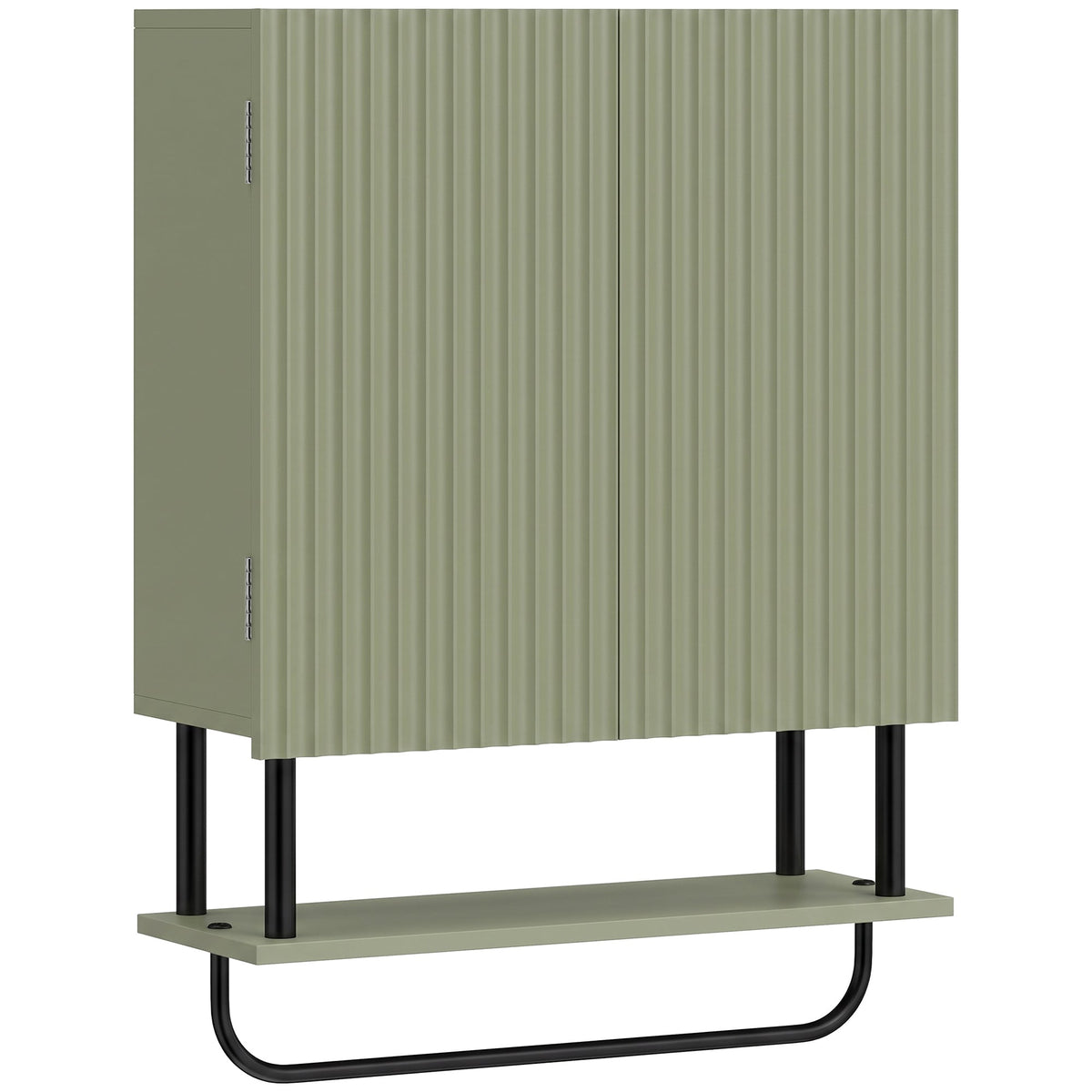 Bathroom Wall Cabinet with 2 Wavy Doors, Modern Bathroom Cabinet Wall Mounted Over Toilet with Hidden Storage and Open shelf, Towel Bar, Space Saving, Green