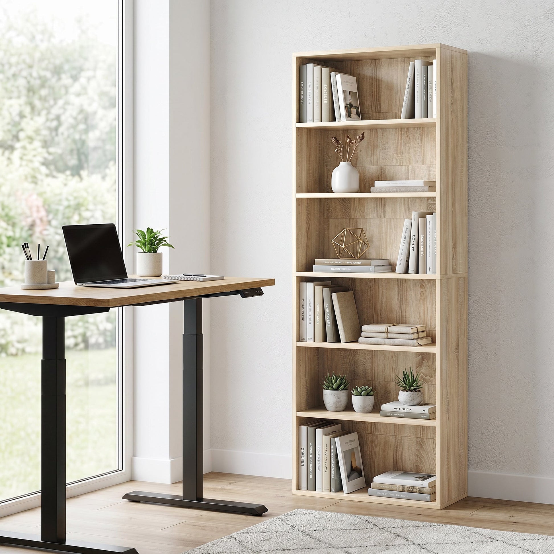 6 Tier Bookshelf, Freestanding Bookcase with Adjustable Shelves, Display Storage Unit for Living Room, Bedroom, Study, 60 x 24 x 158.5 cm, Oak Wood Effect
